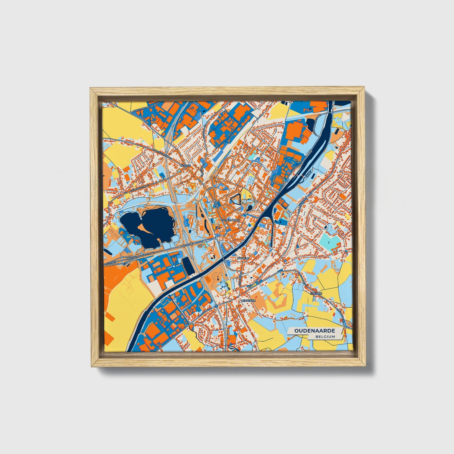 Oudenaarde  Belgium Colorful City Map Canvas Print • Natural Wooden Framed