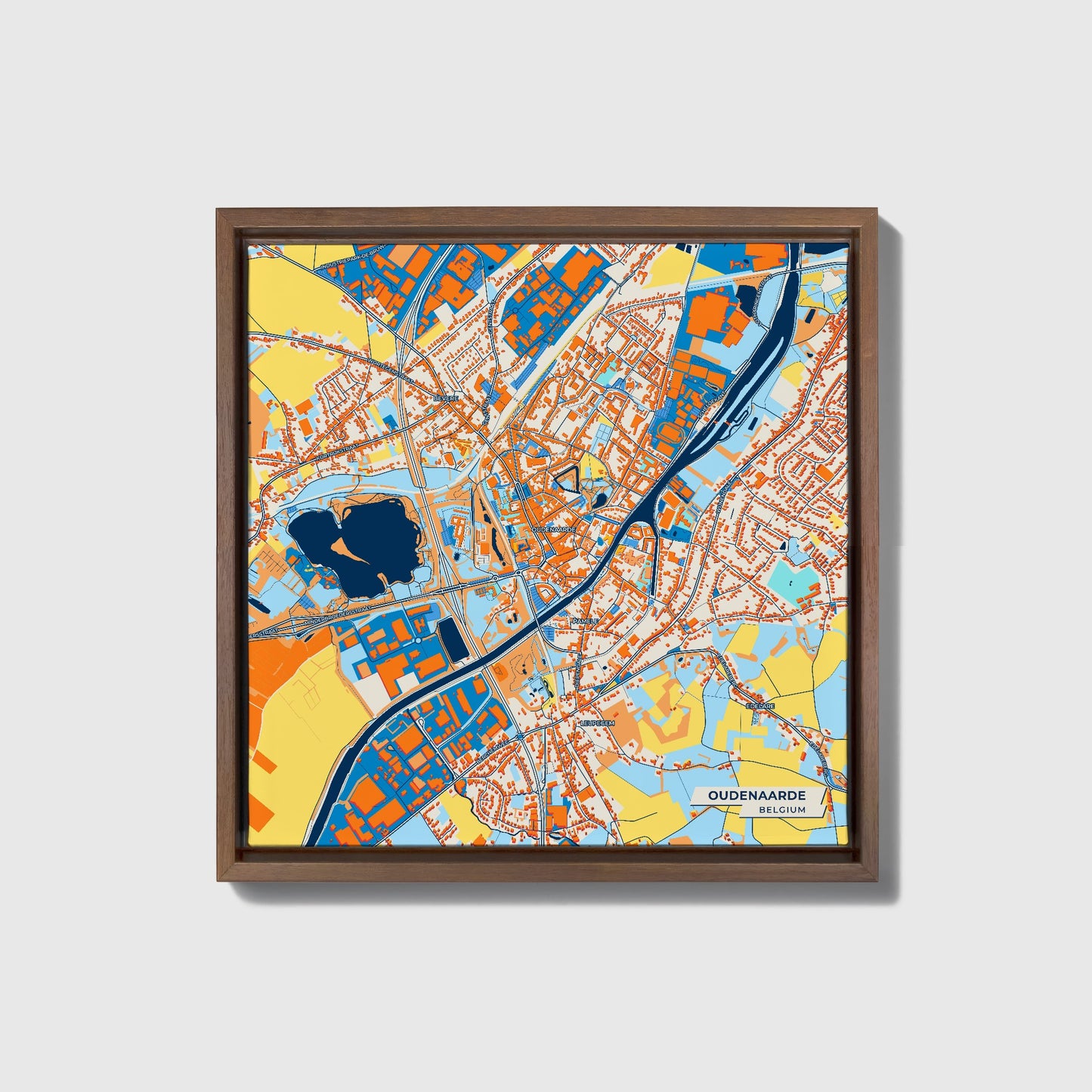 Oudenaarde  Belgium Colorful City Map Canvas Print • Dark Wooden Framed