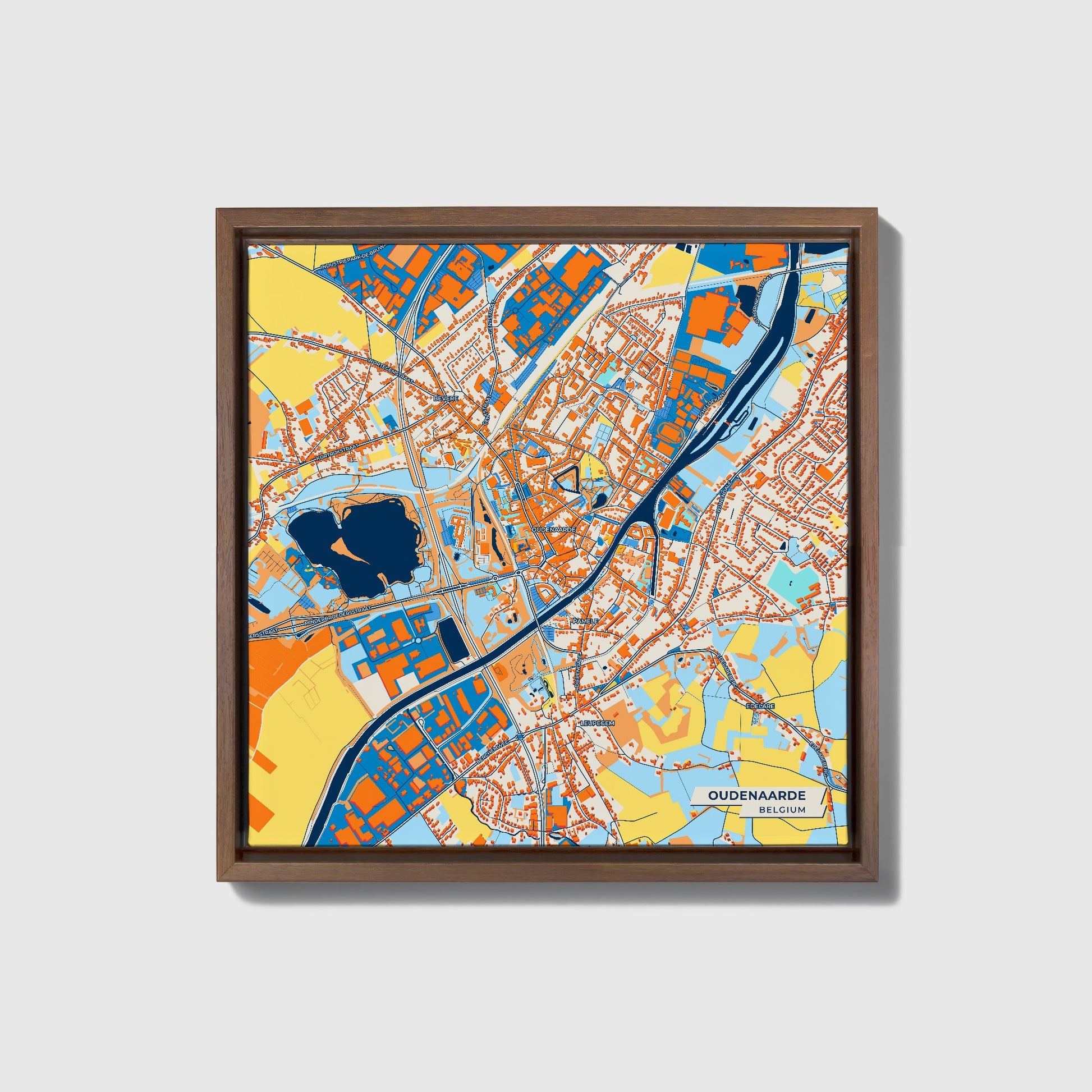 Oudenaarde  Belgium Colorful City Map Canvas Print • Dark Wooden Framed