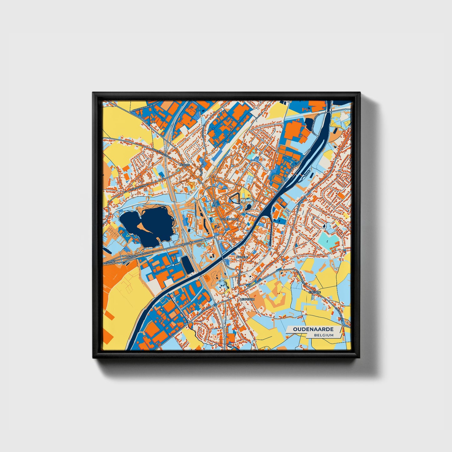Oudenaarde  Belgium Colorful City Map Canvas Print • Black Framed