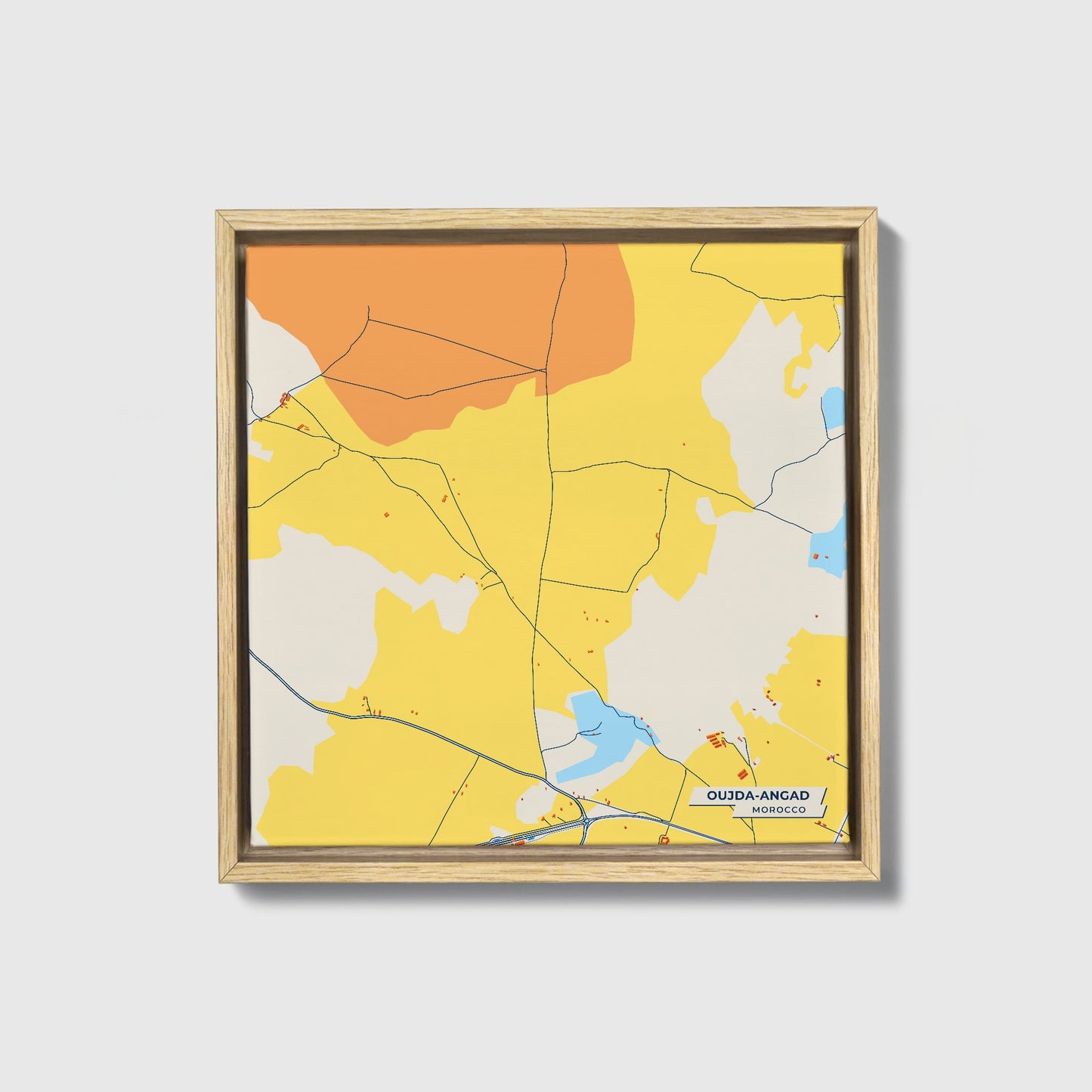Oujda-Angad Morocco Colorful City Map Canvas Print • Natural Wooden Framed