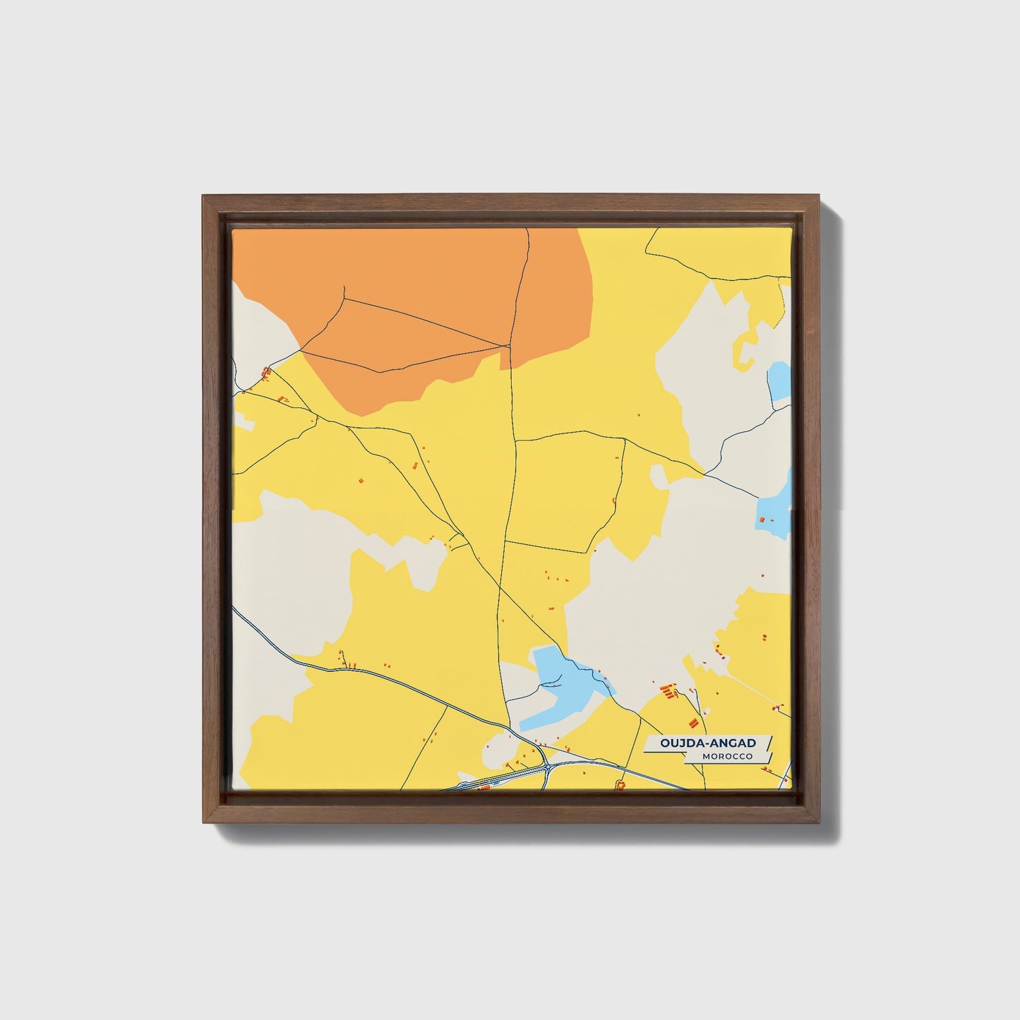 Oujda-Angad Morocco Colorful City Map Canvas Print • Dark Wooden Framed
