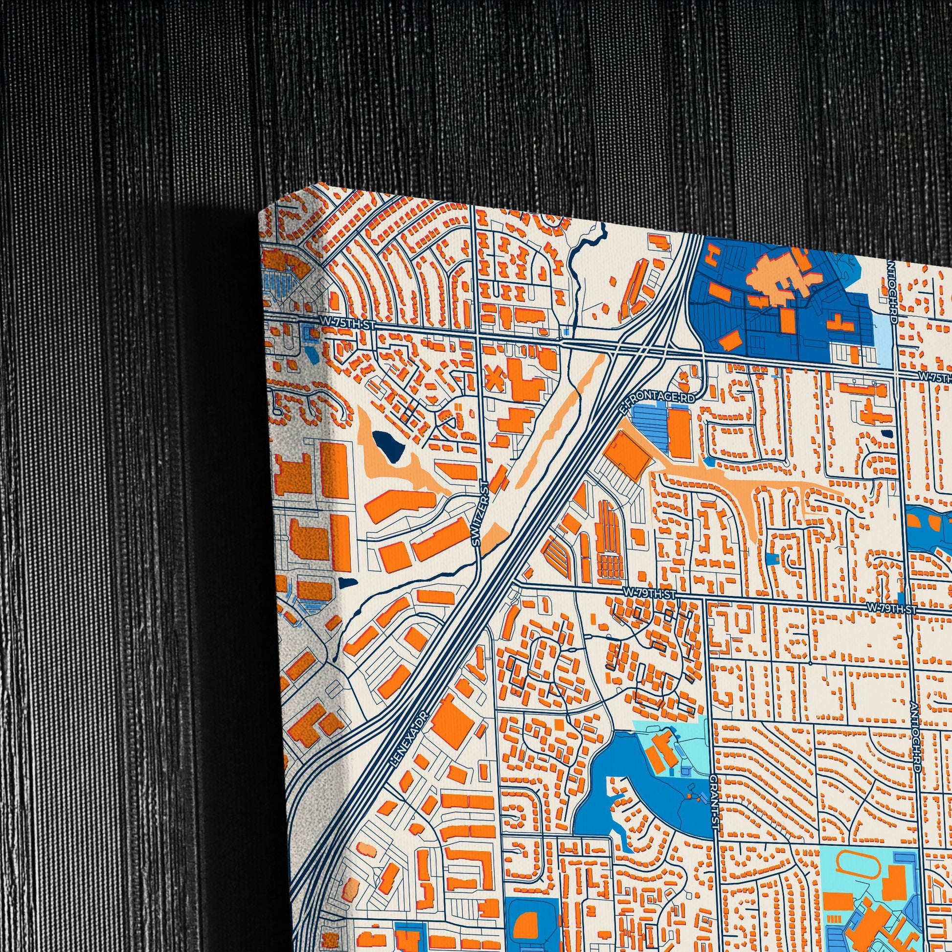 Overland Park Kansas Colorful City Map Canvas Print Detail