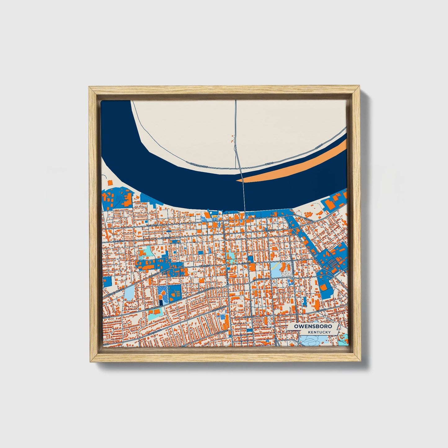Owensboro Kentucky Colorful City Map Canvas Print • Natural Wooden Framed