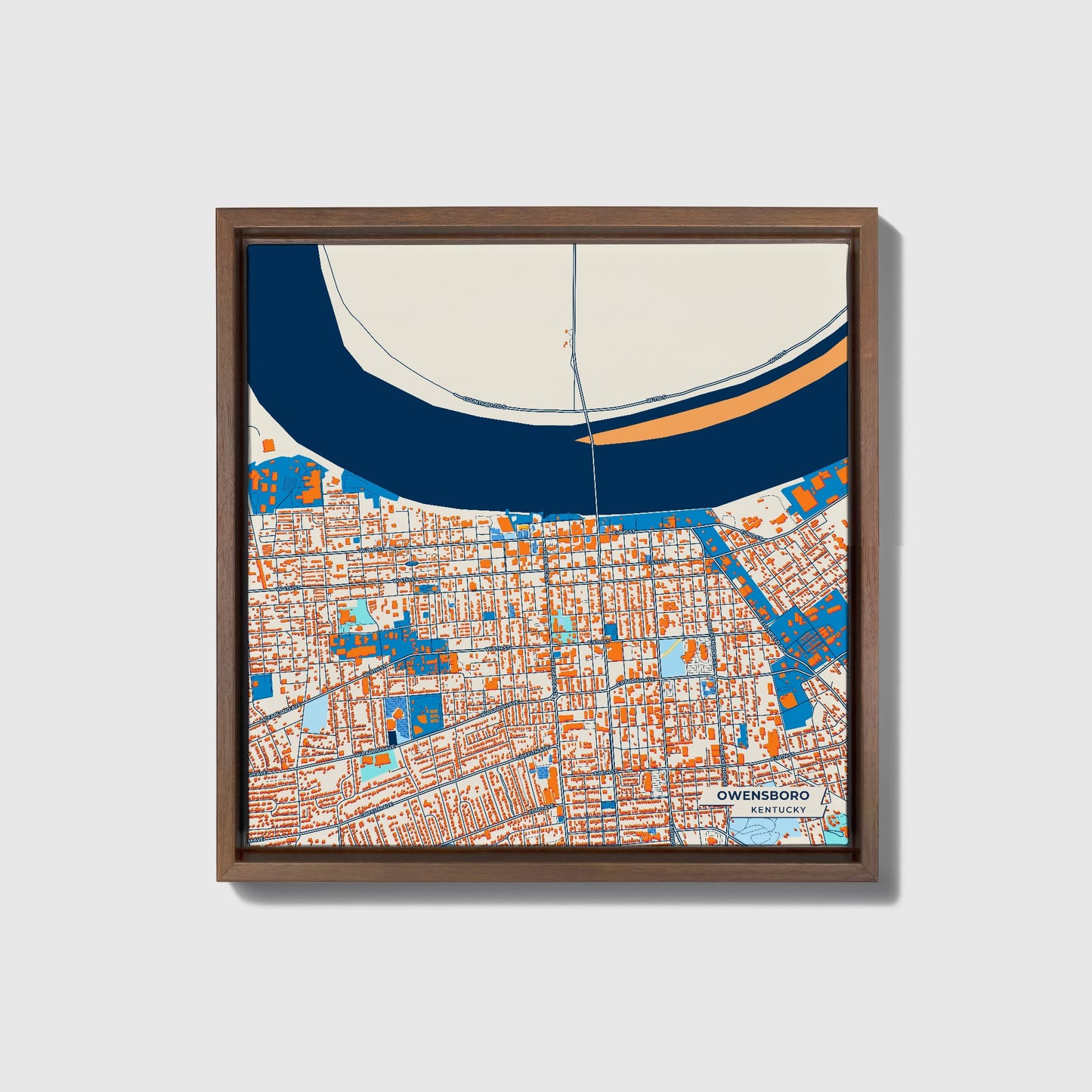 Owensboro Kentucky Colorful City Map Canvas Print • Dark Wooden Framed