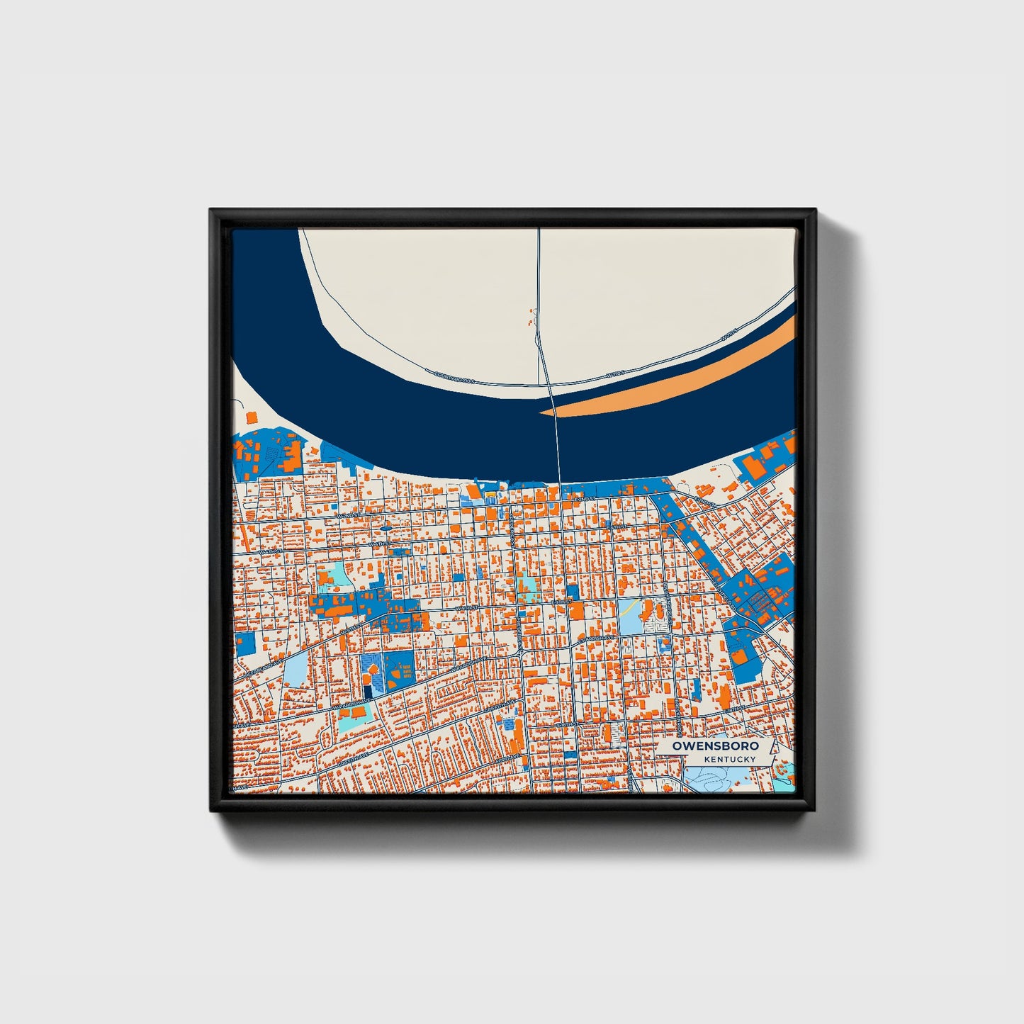 Owensboro Kentucky Colorful City Map Canvas Print • Black Framed