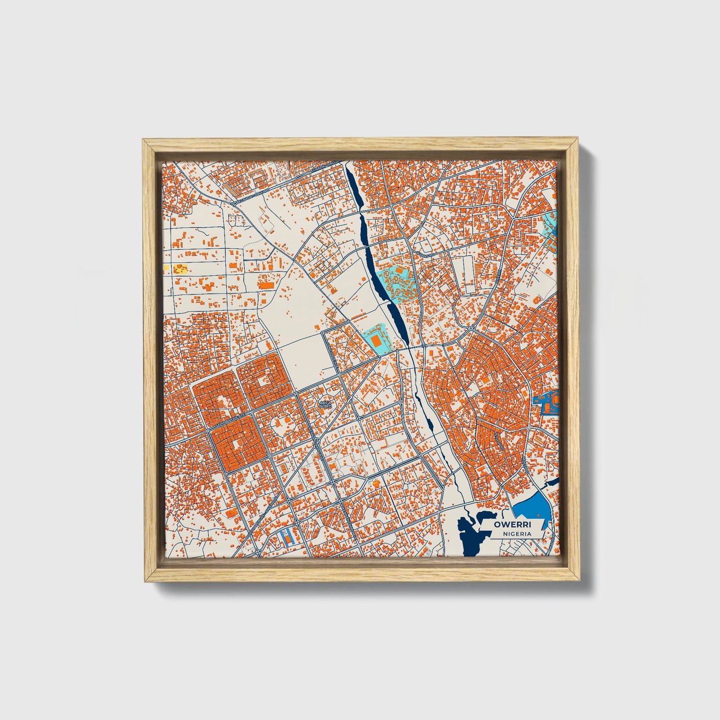 Owerri Nigeria Colorful City Map Canvas Print • Natural Wooden Framed