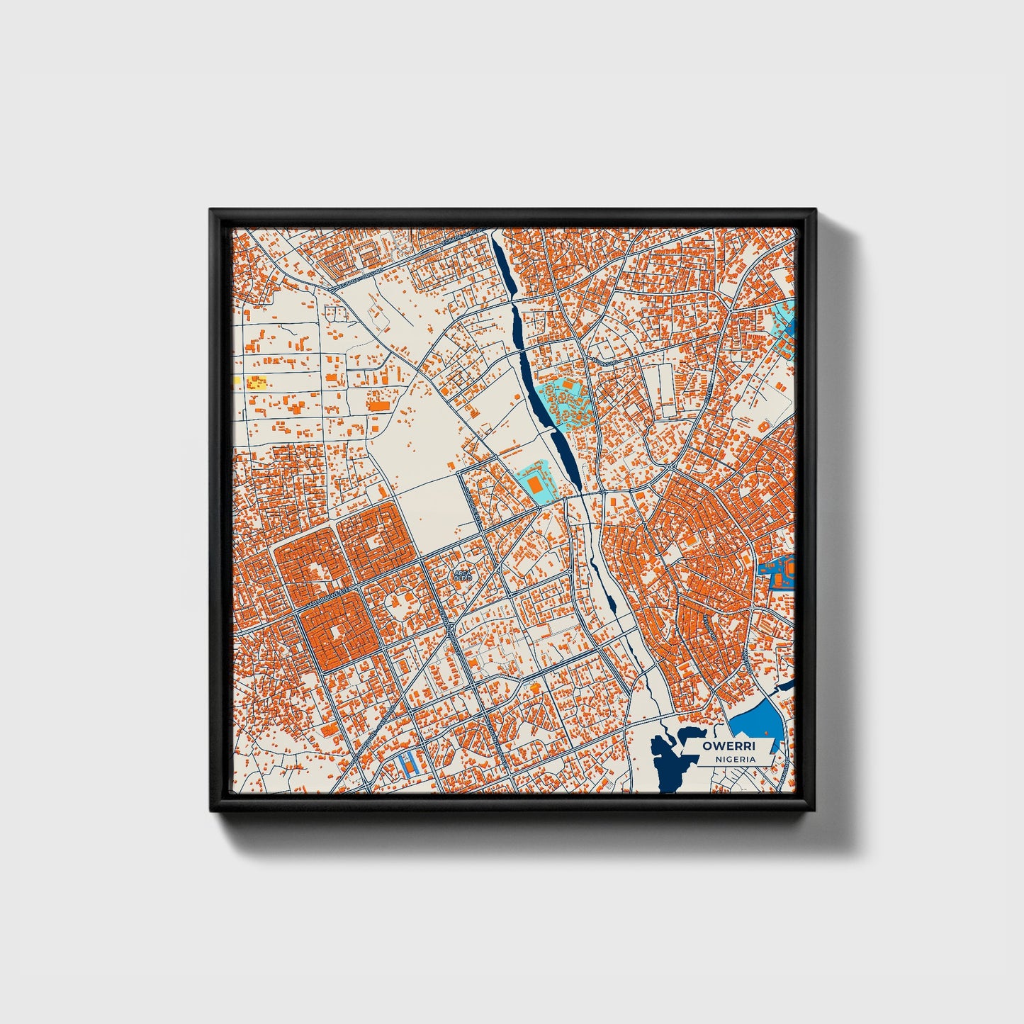 Owerri Nigeria Colorful City Map Canvas Print • Black Framed