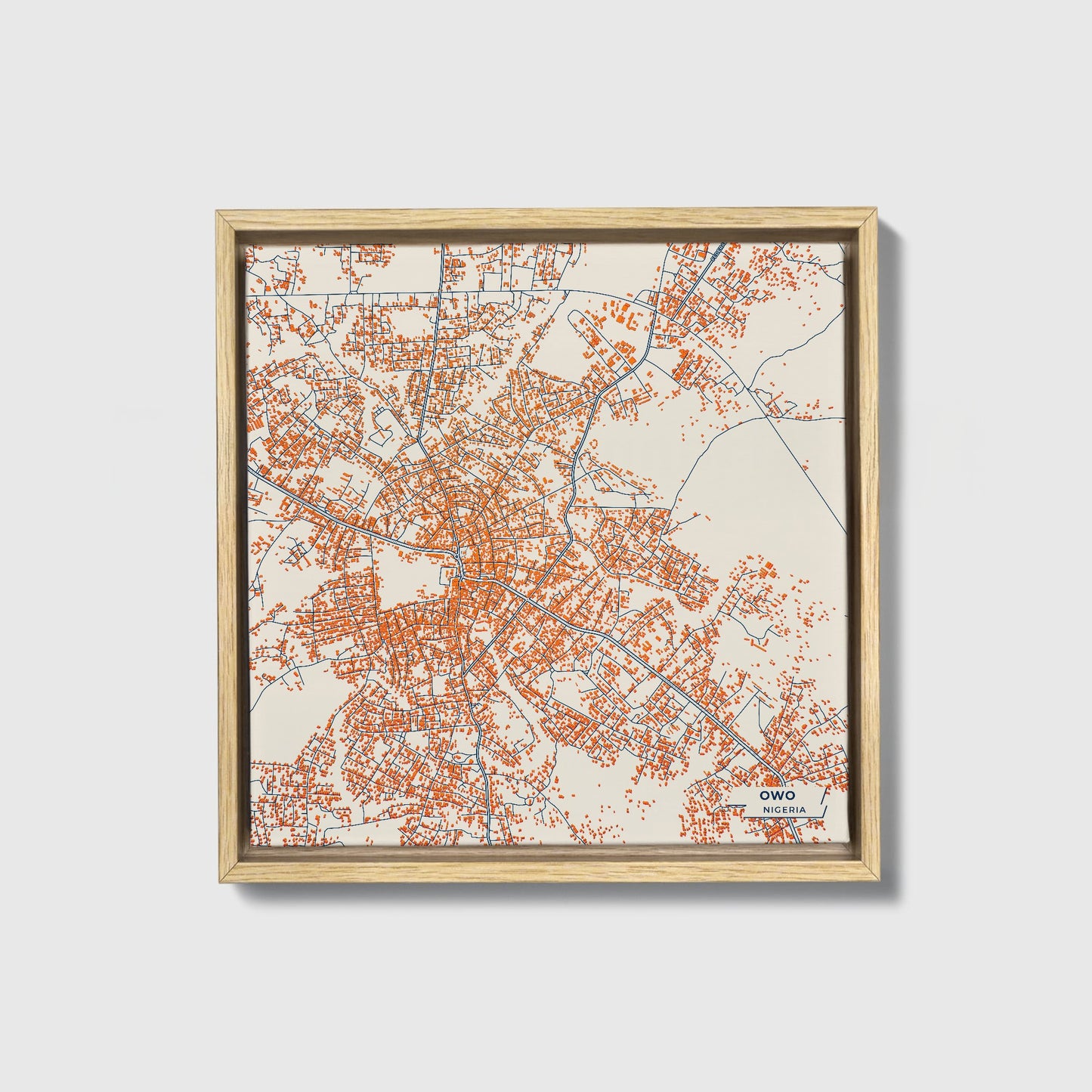 Owo Nigeria Colorful City Map Canvas Print • Natural Wooden Framed