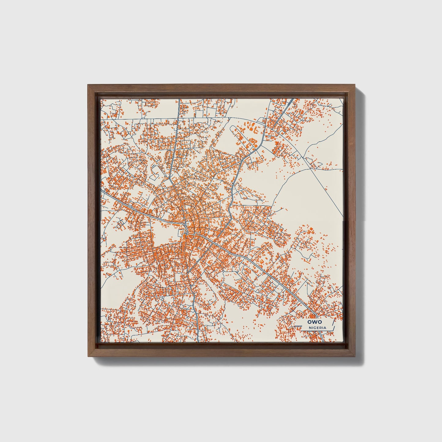 Owo Nigeria Colorful City Map Canvas Print • Dark Wooden Framed