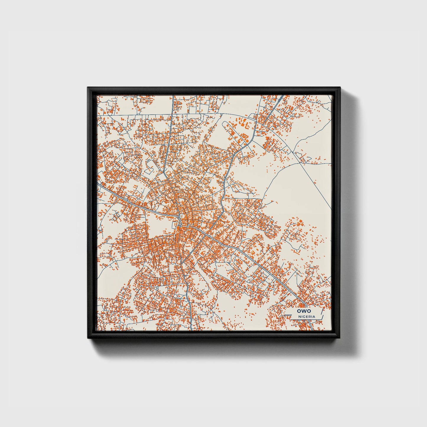 Owo Nigeria Colorful City Map Canvas Print • Black Framed