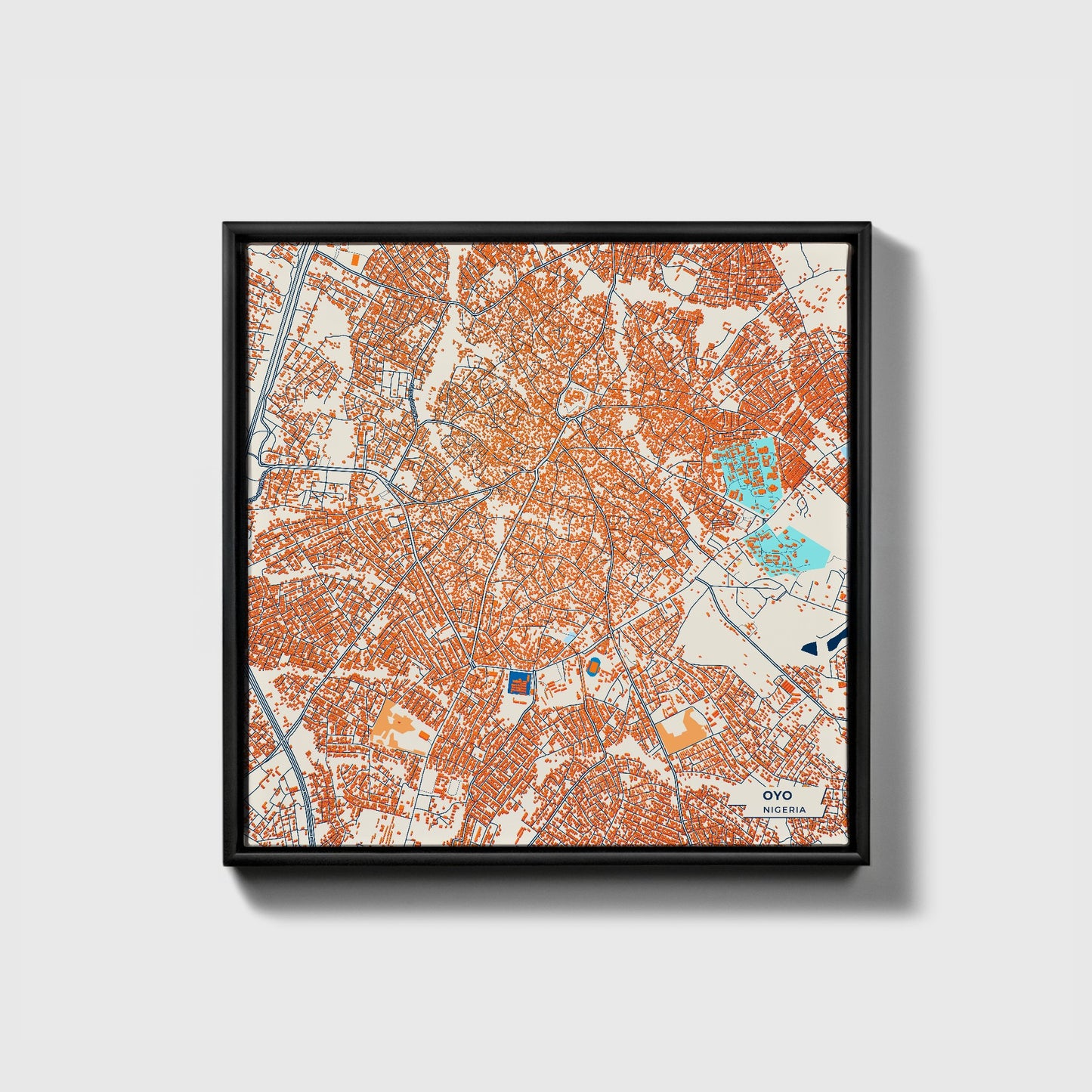 Oyo Nigeria Colorful City Map Canvas Print • Black Framed