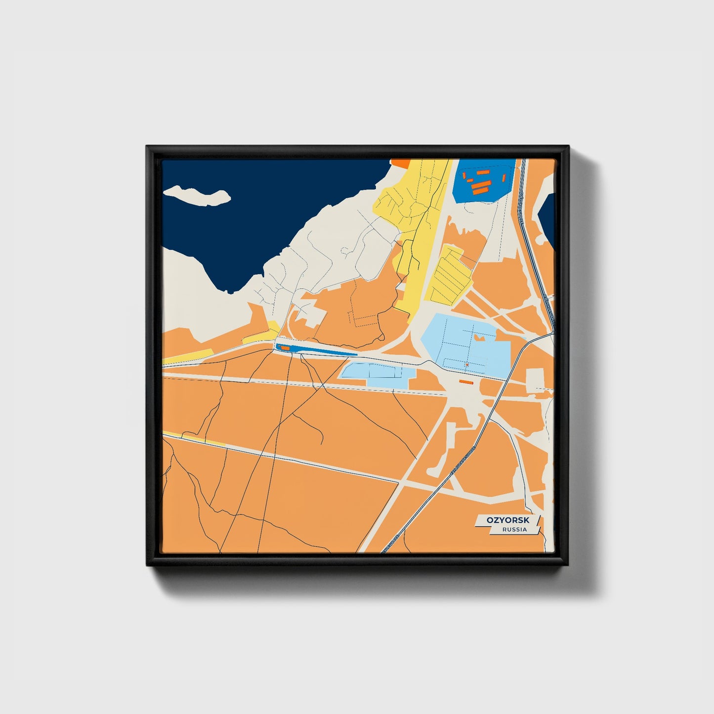 Озерск Russia Colorful City Map Canvas Print • Black Framed