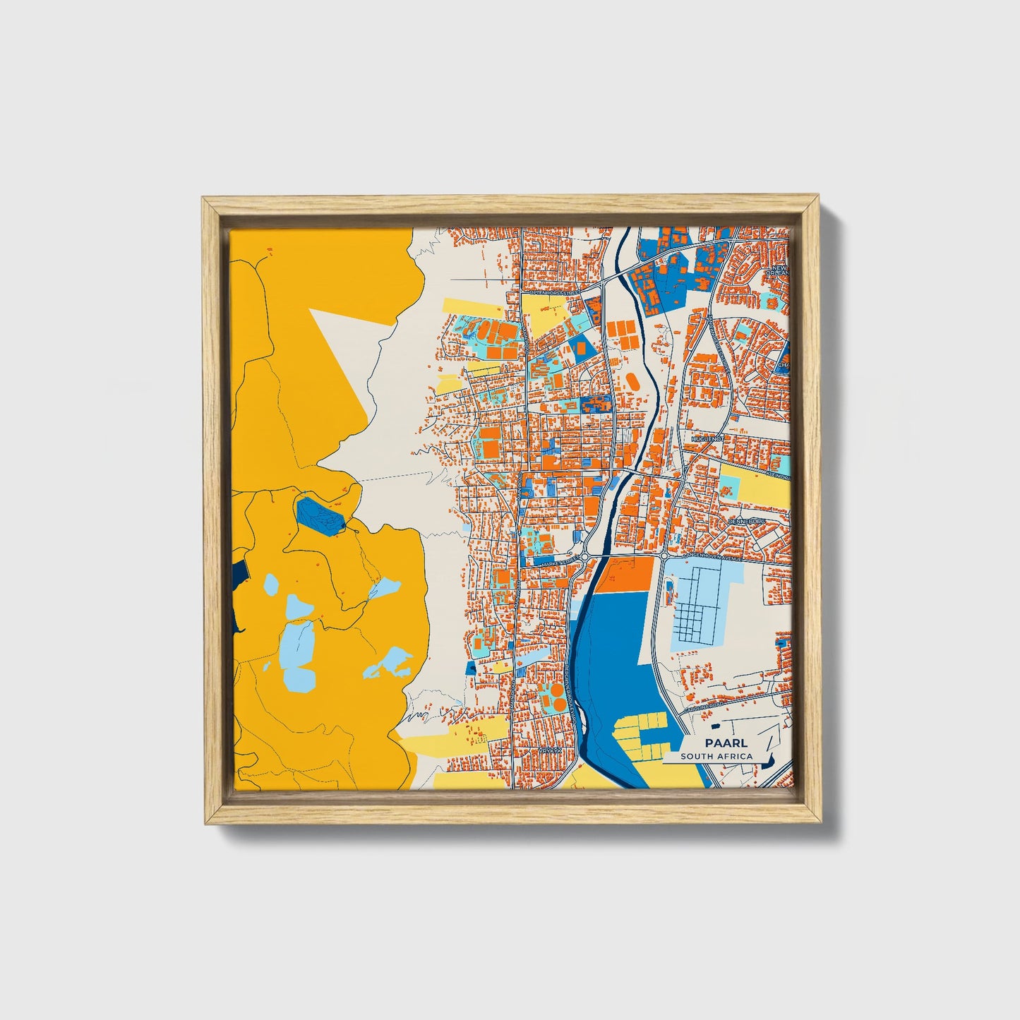 Paarl South Africa Colorful City Map Canvas Print • Natural Wooden Framed