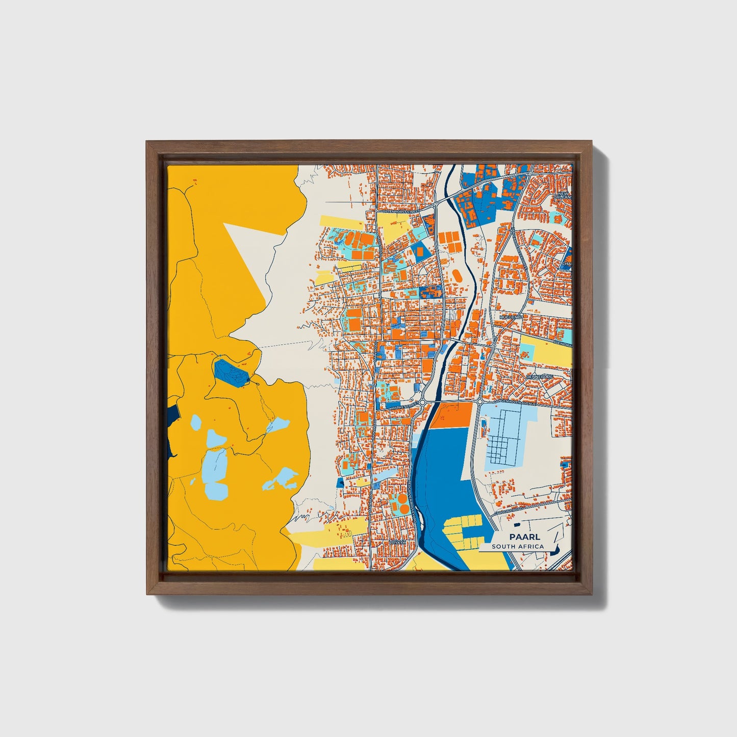 Paarl South Africa Colorful City Map Canvas Print • Dark Wooden Framed