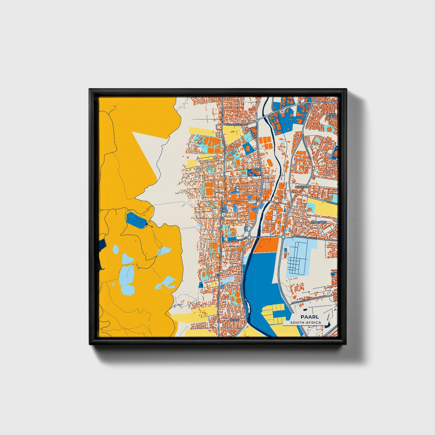Paarl South Africa Colorful City Map Canvas Print • Black Framed