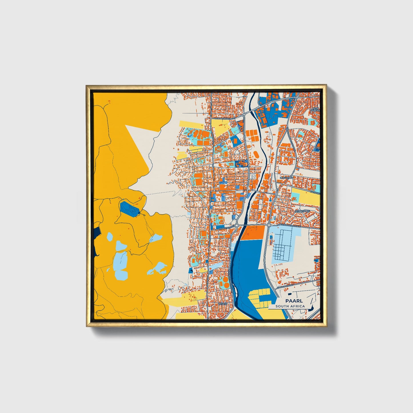 Paarl South Africa Colorful City Map Canvas Print • Gold Framed