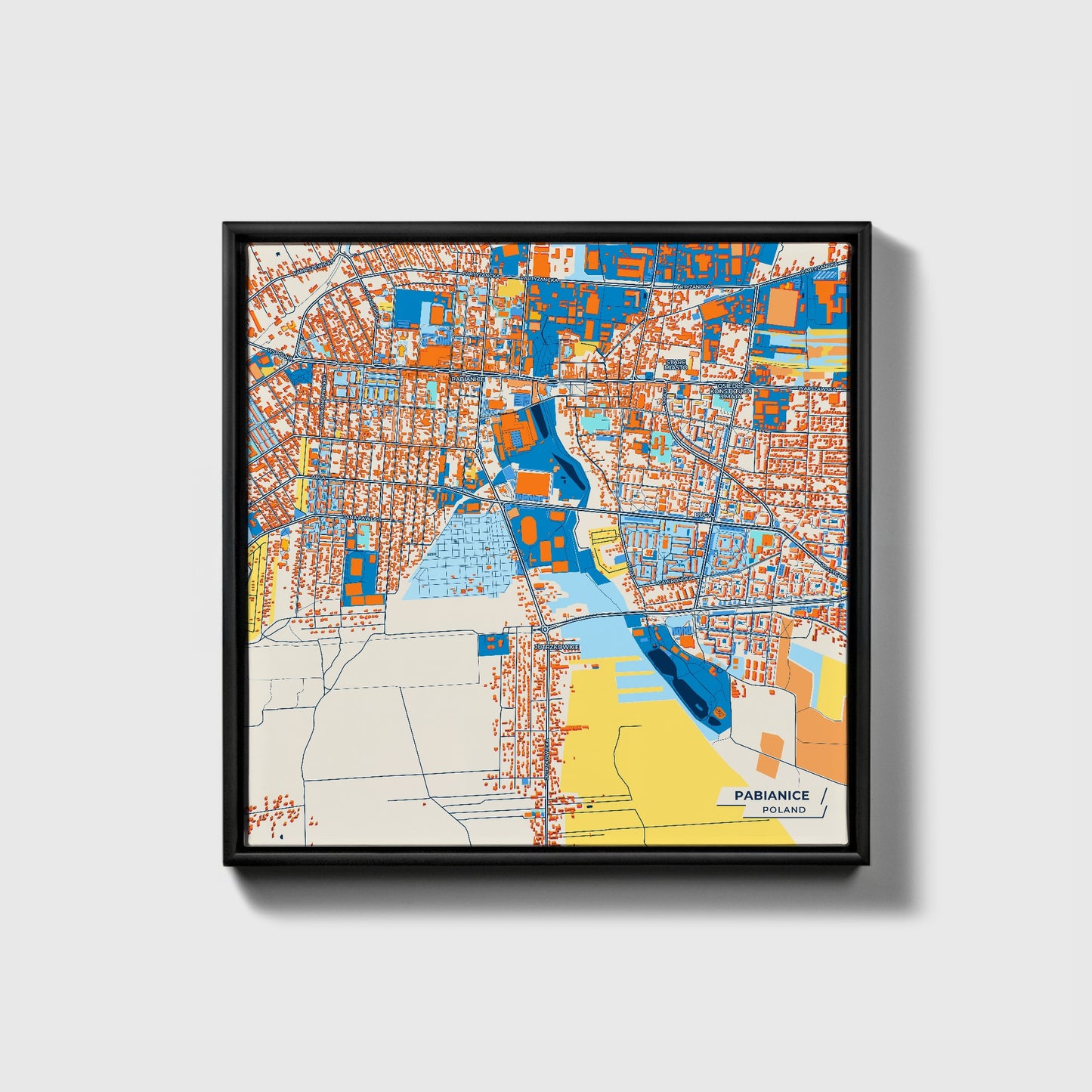 Pabianice Poland Colorful City Map Canvas Print • Black Framed