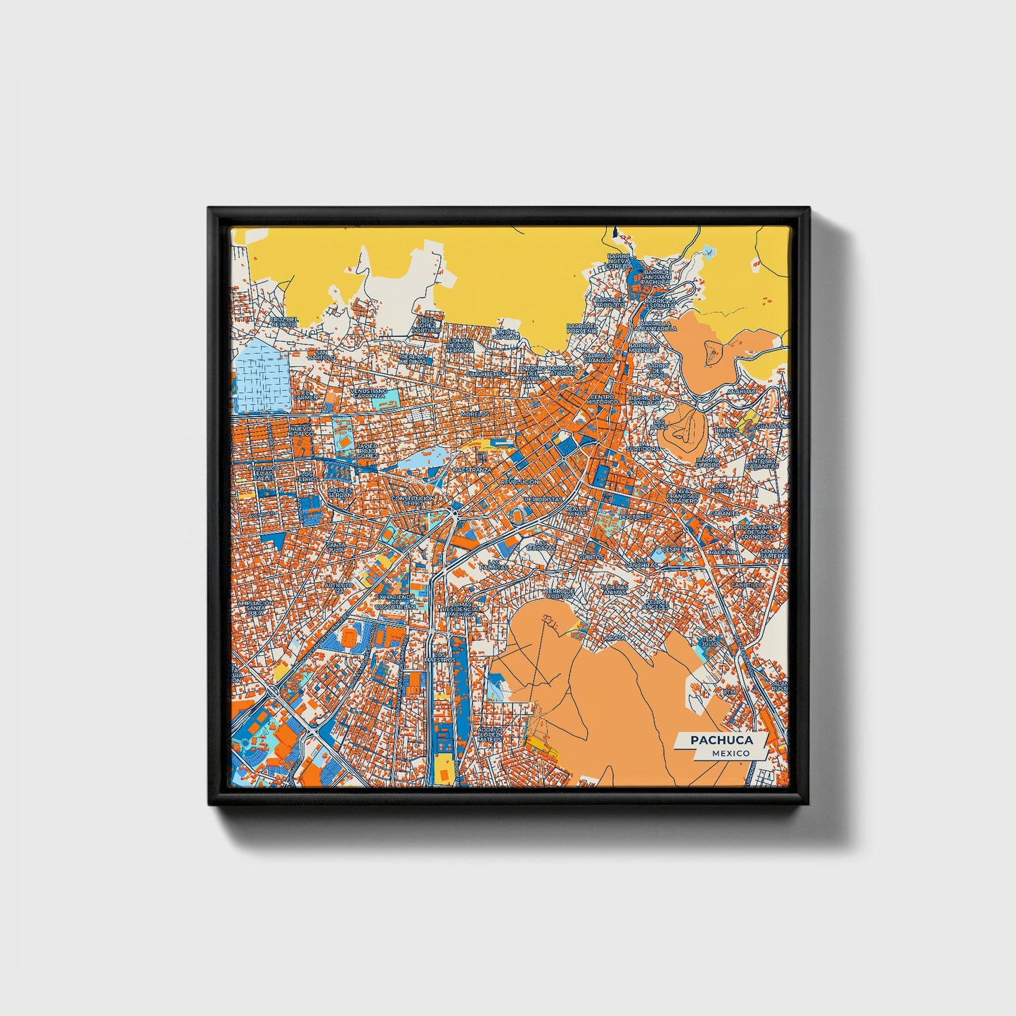 Pachuca Mexico Colorful City Map Canvas Print • Black Framed