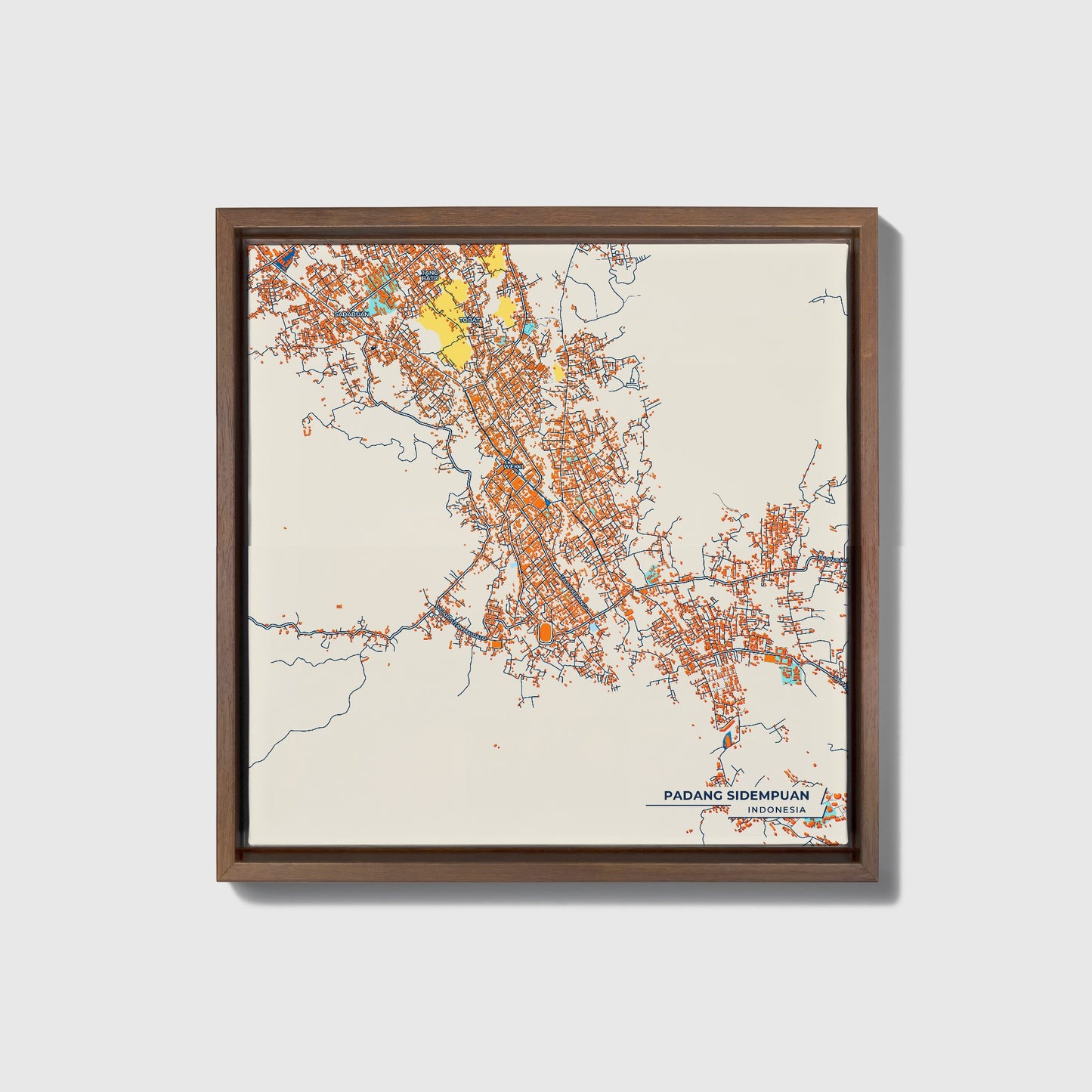 Padang Sidempuan Indonesia Colorful City Map Canvas Print • Dark Wooden Framed