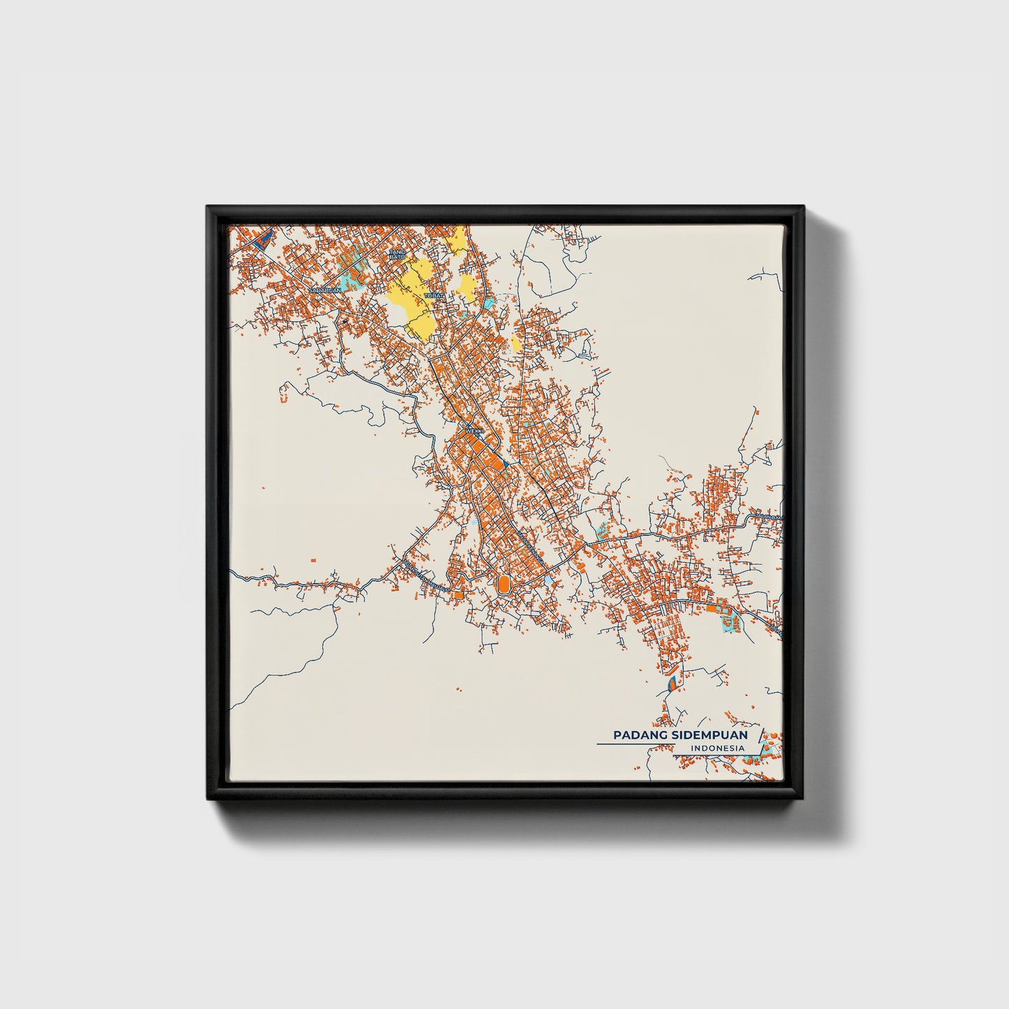 Padang Sidempuan Indonesia Colorful City Map Canvas Print • Black Framed