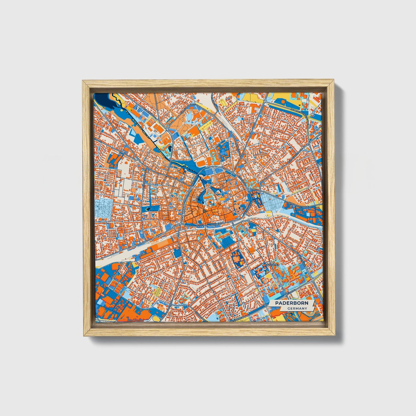 Paderborn Germany Colorful City Map Canvas Print • Natural Wooden Framed