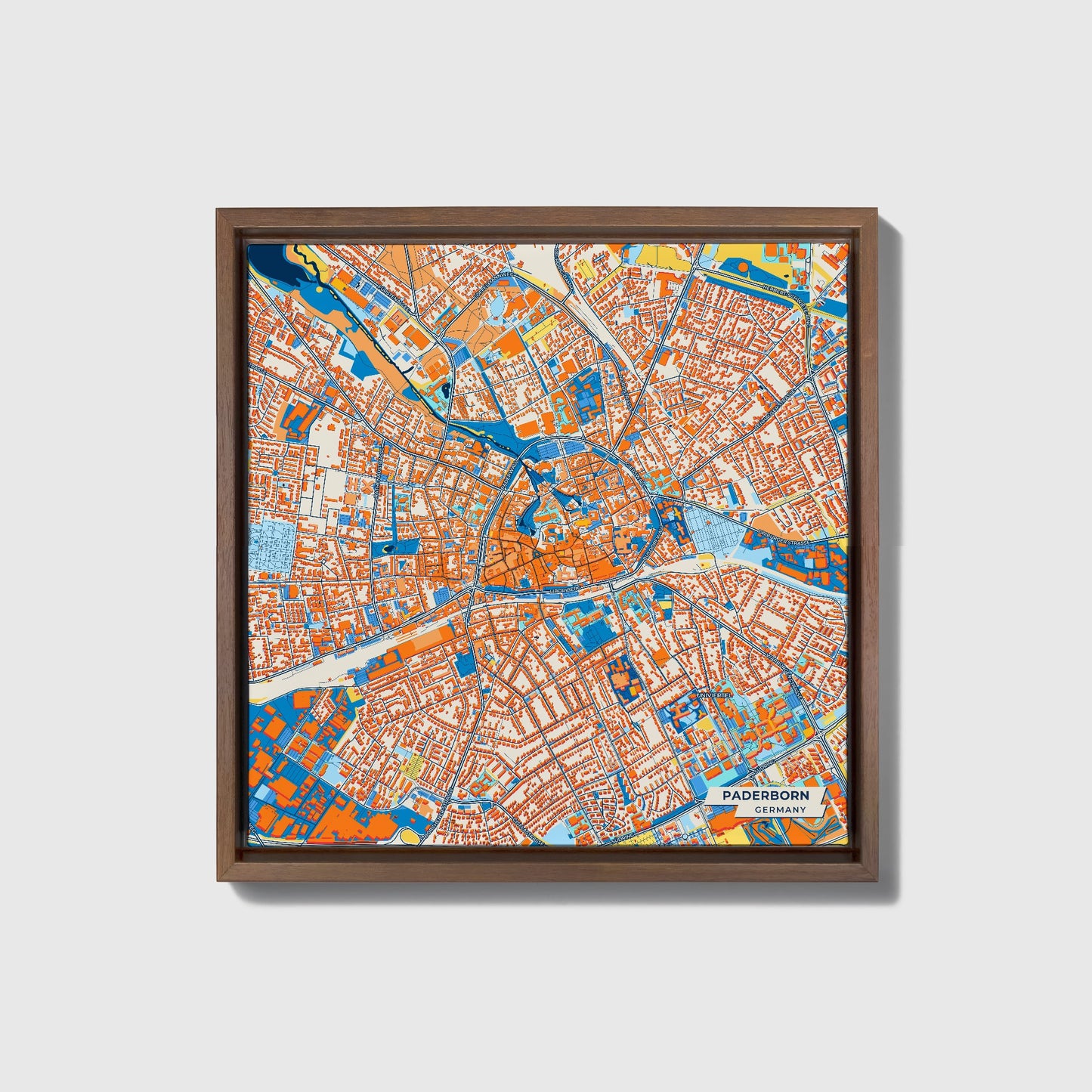 Paderborn Germany Colorful City Map Canvas Print • Dark Wooden Framed