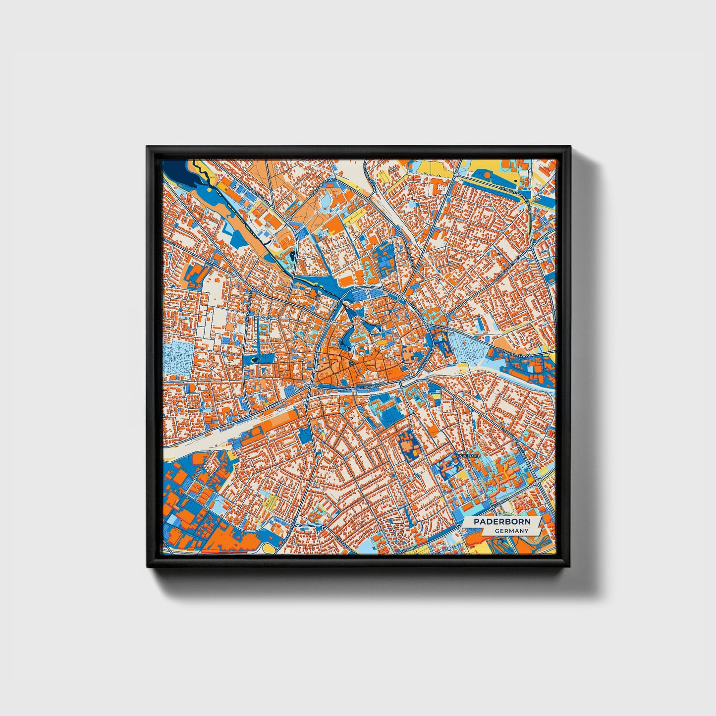 Paderborn Germany Colorful City Map Canvas Print • Black Framed