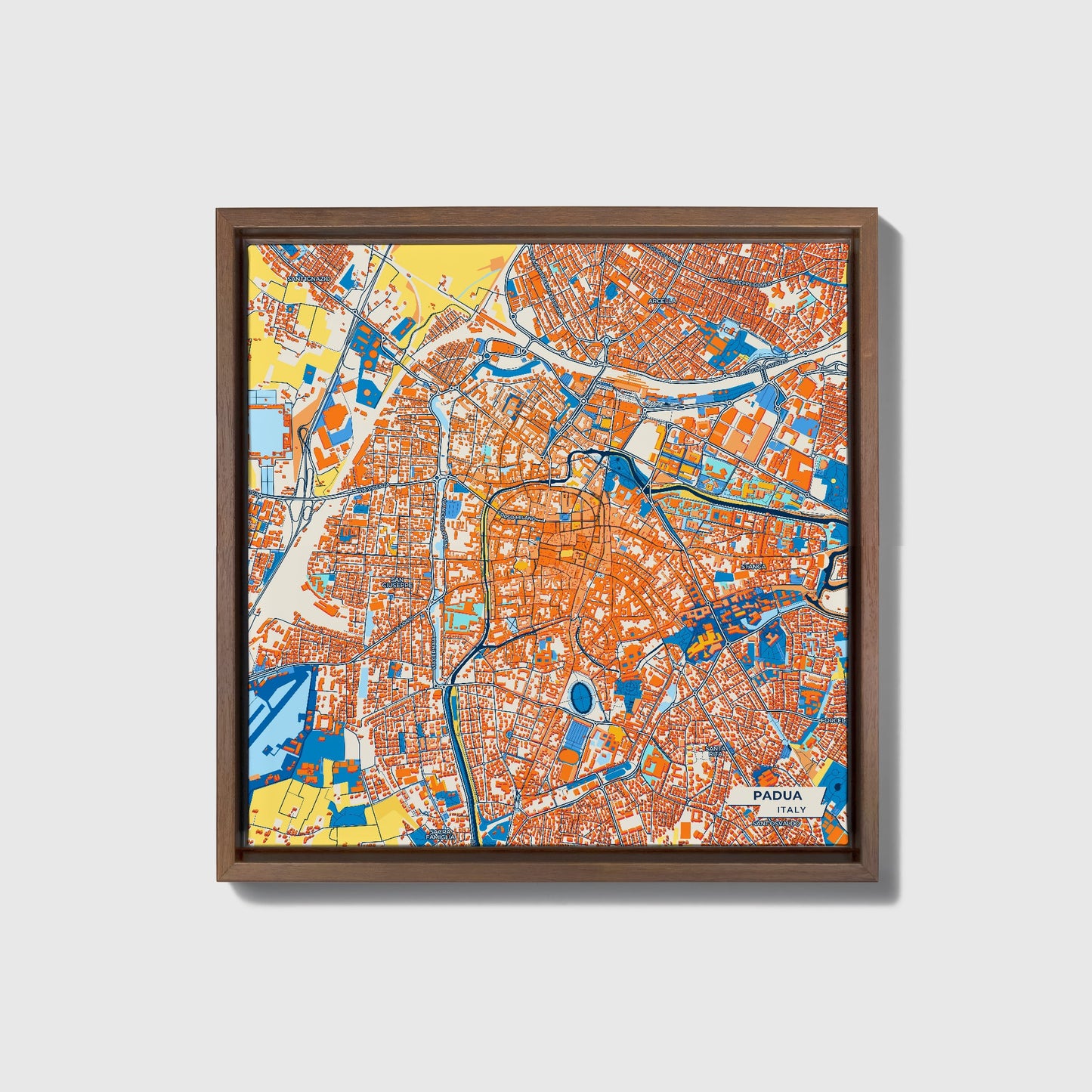 Padova  Italy Colorful City Map Canvas Print • Dark Wooden Framed