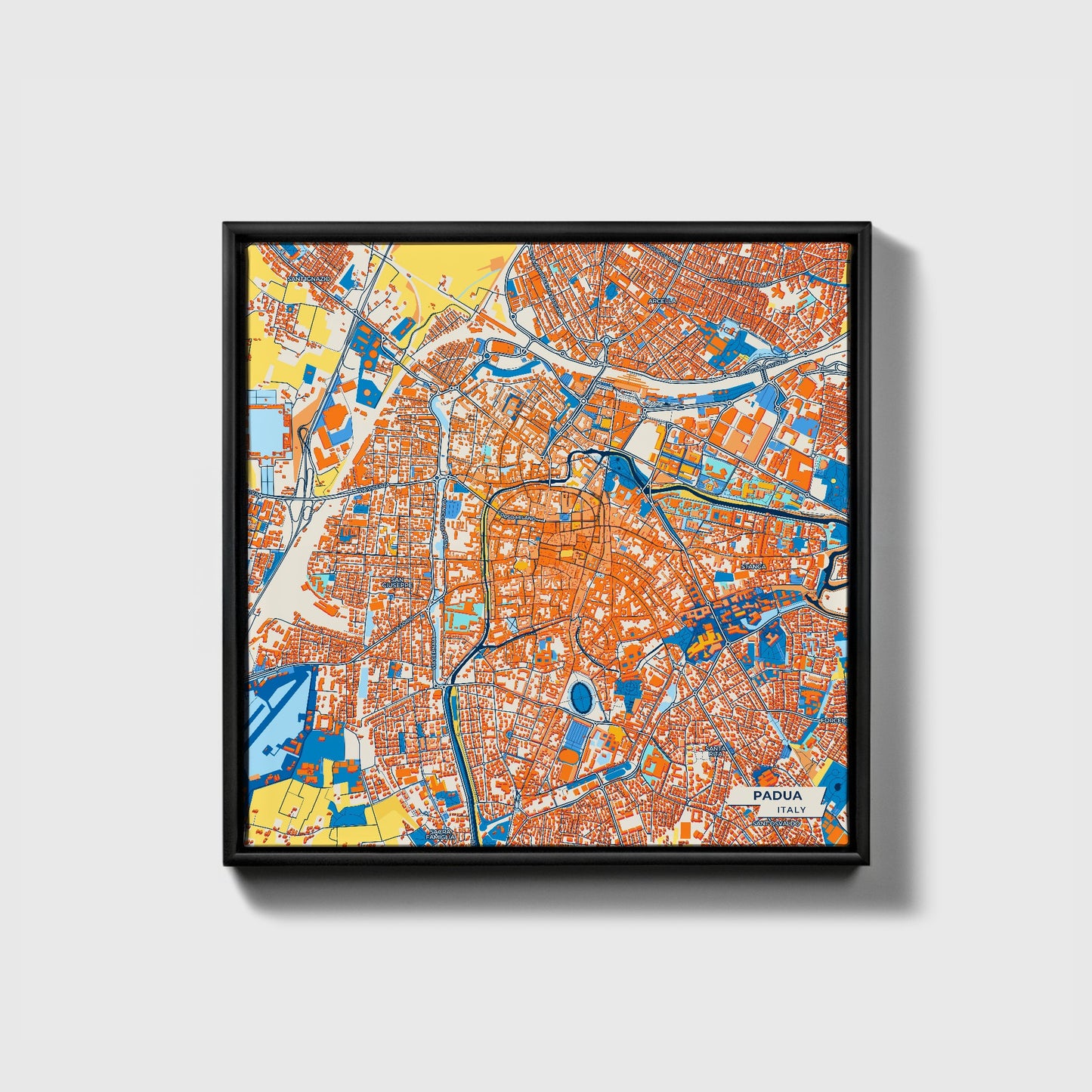 Padova  Italy Colorful City Map Canvas Print • Black Framed