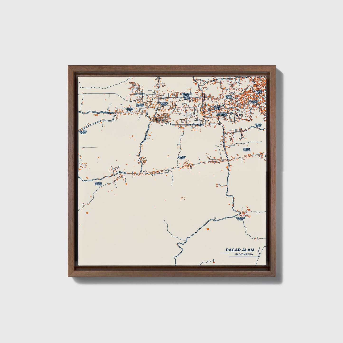 Pagar Alam Indonesia Colorful City Map Canvas Print • Dark Wooden Framed