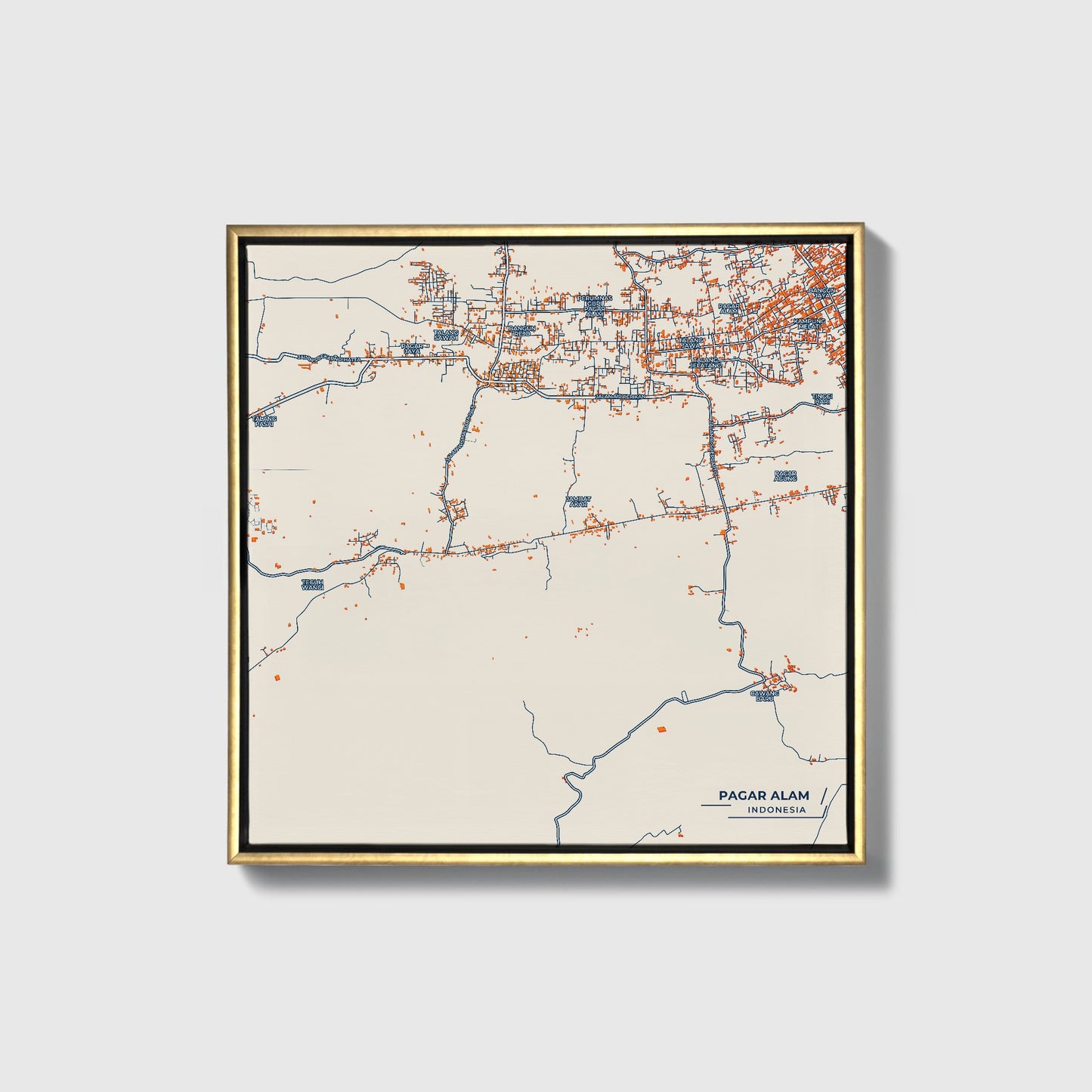 Pagar Alam Indonesia Colorful City Map Canvas Print • Gold Framed