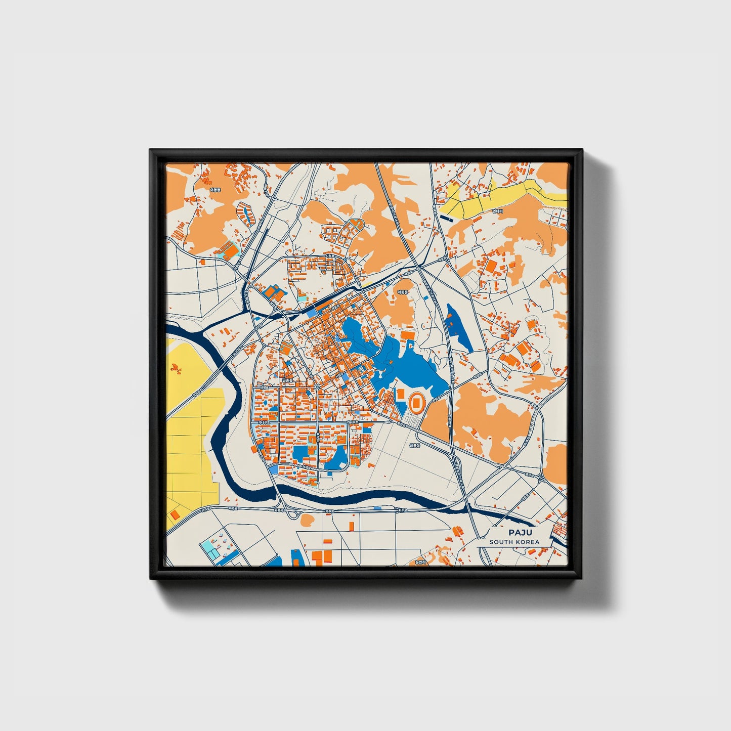 Paju South Korea Colorful City Map Canvas Print • Black Framed