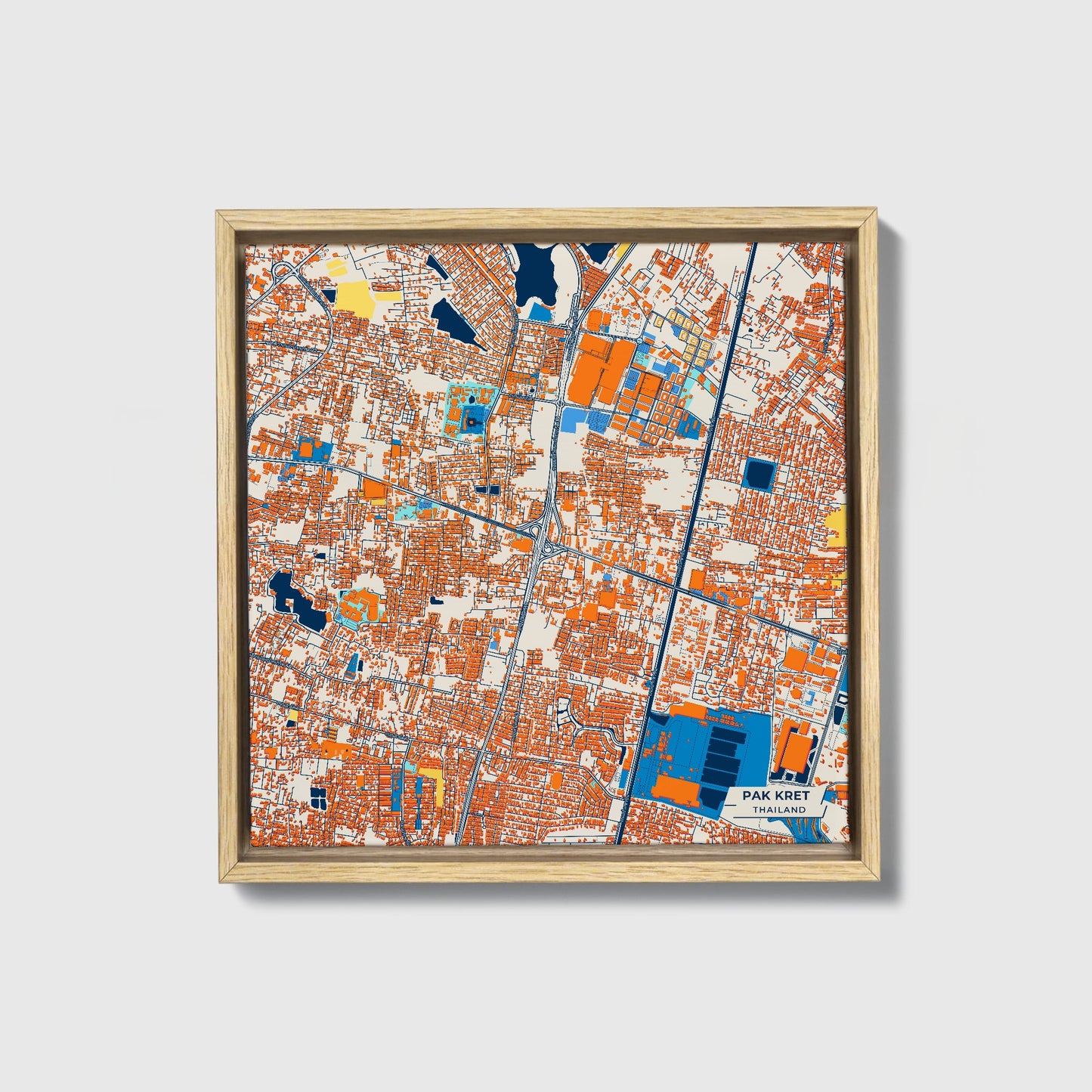 Pak Kret Thailand Colorful City Map Canvas Print • Natural Wooden Framed