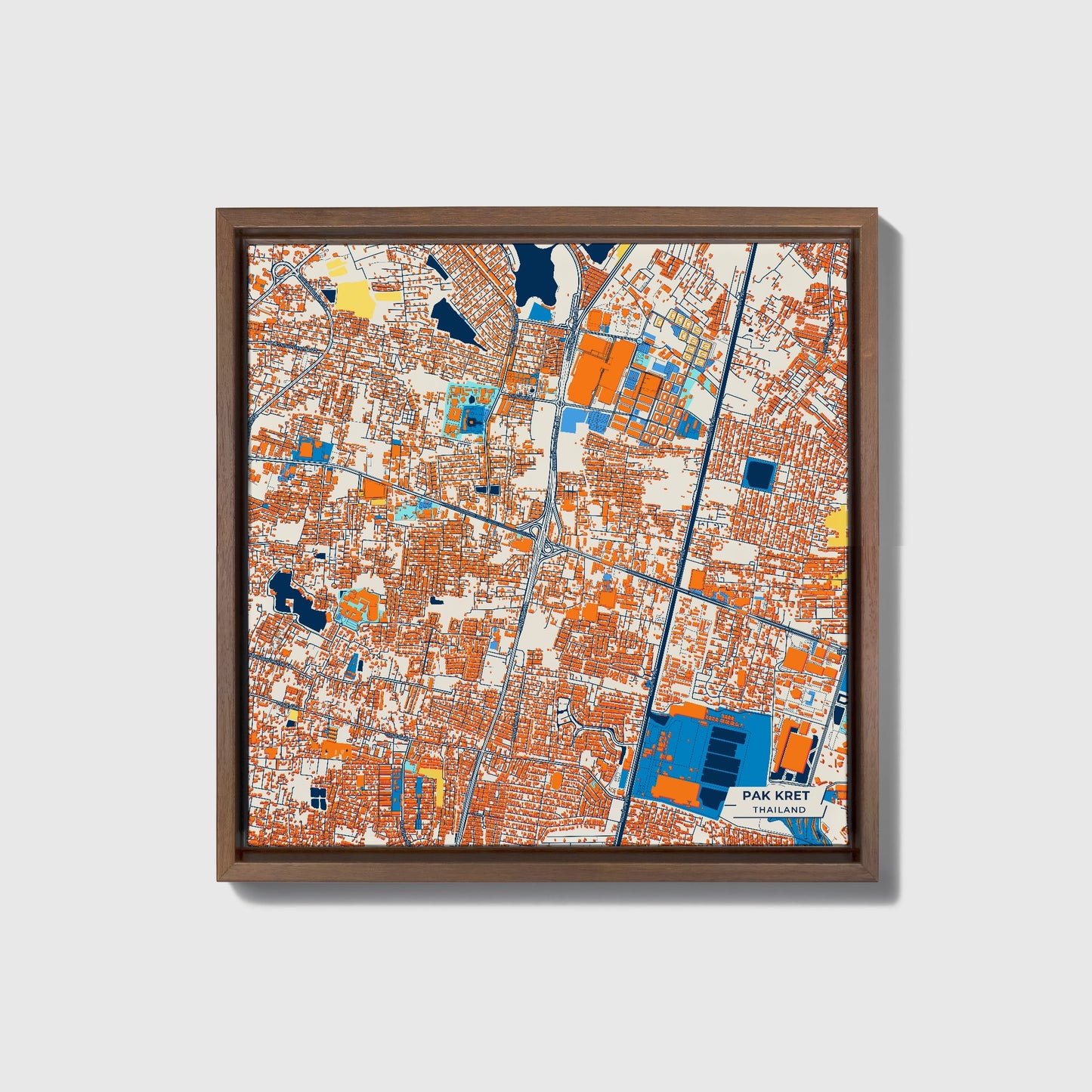 Pak Kret Thailand Colorful City Map Canvas Print • Dark Wooden Framed