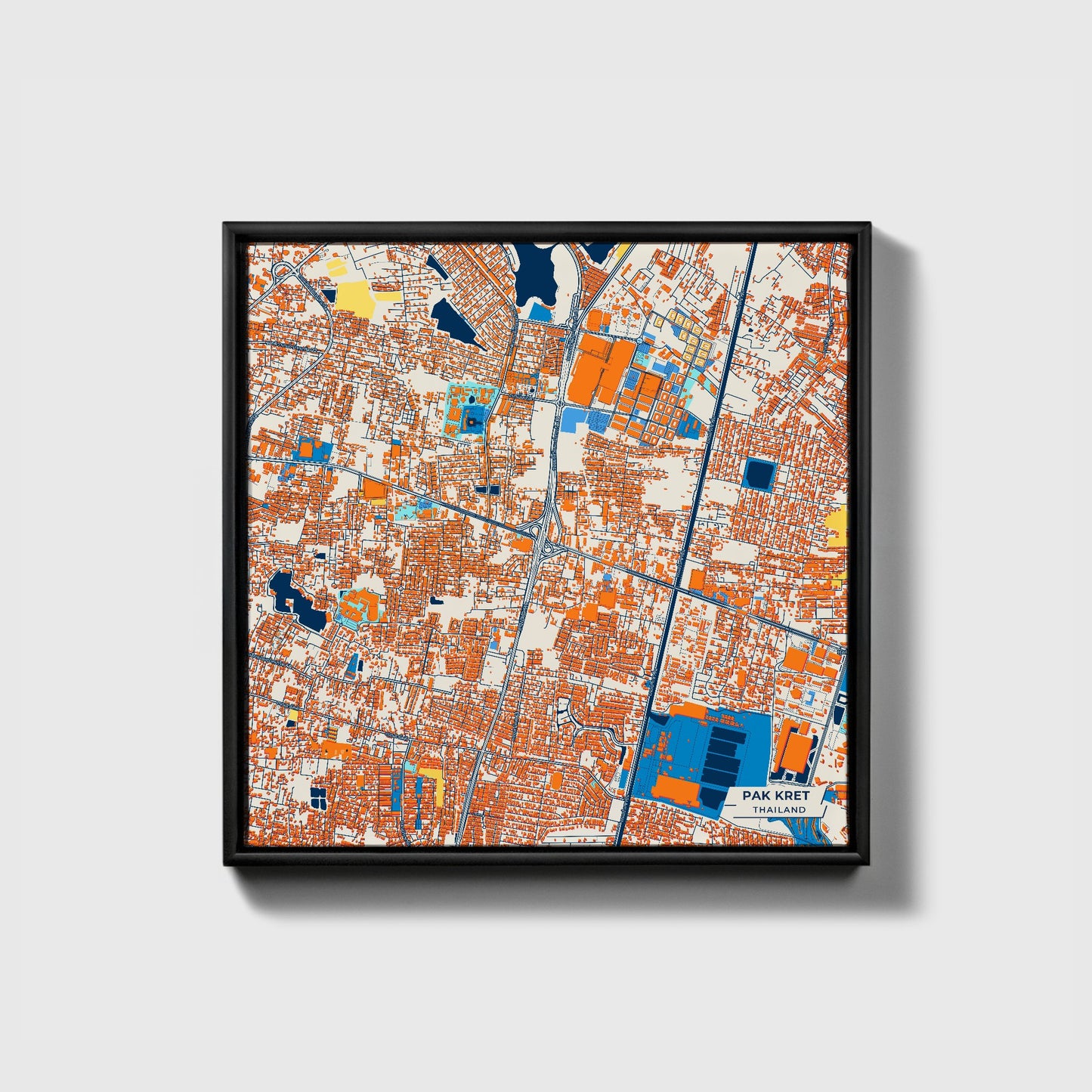 Pak Kret Thailand Colorful City Map Canvas Print • Black Framed