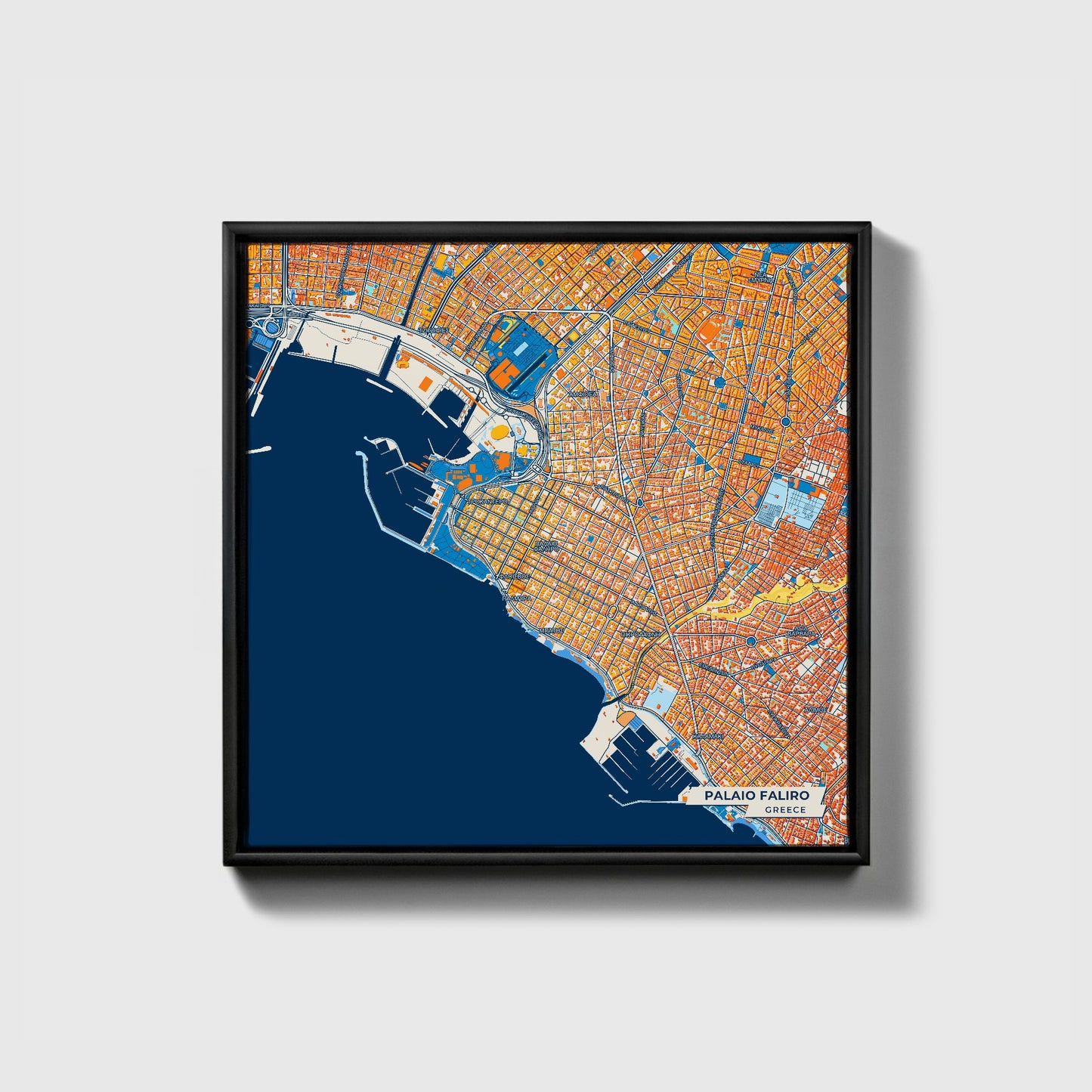 Παλαιο Φαληρο Greece Colorful City Map Canvas Print • Black Framed