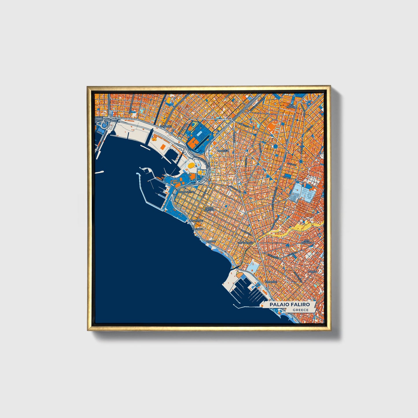 Παλαιο Φαληρο Greece Colorful City Map Canvas Print • Gold Framed