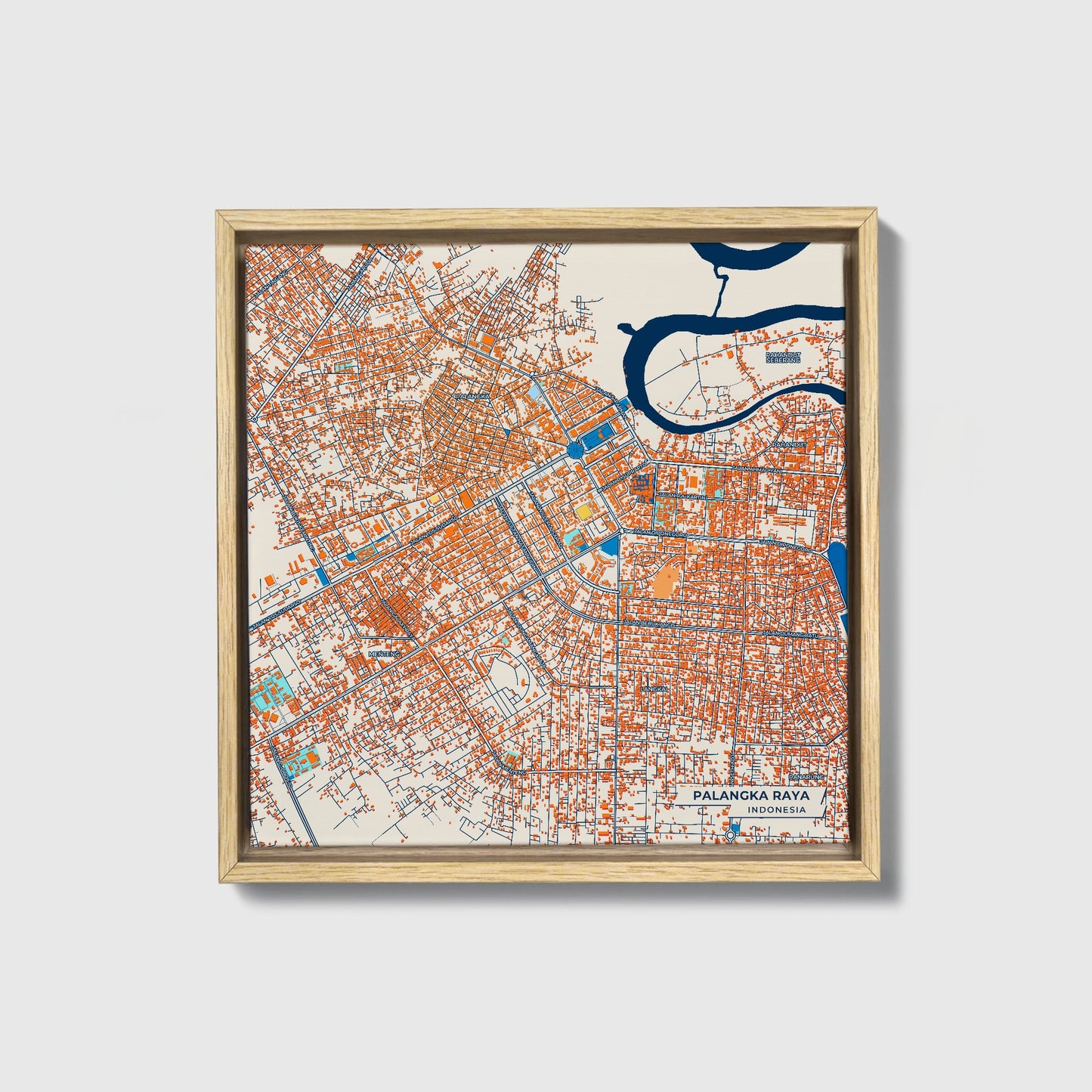 Palangka Raya Indonesia Colorful City Map Canvas Print • Natural Wooden Framed