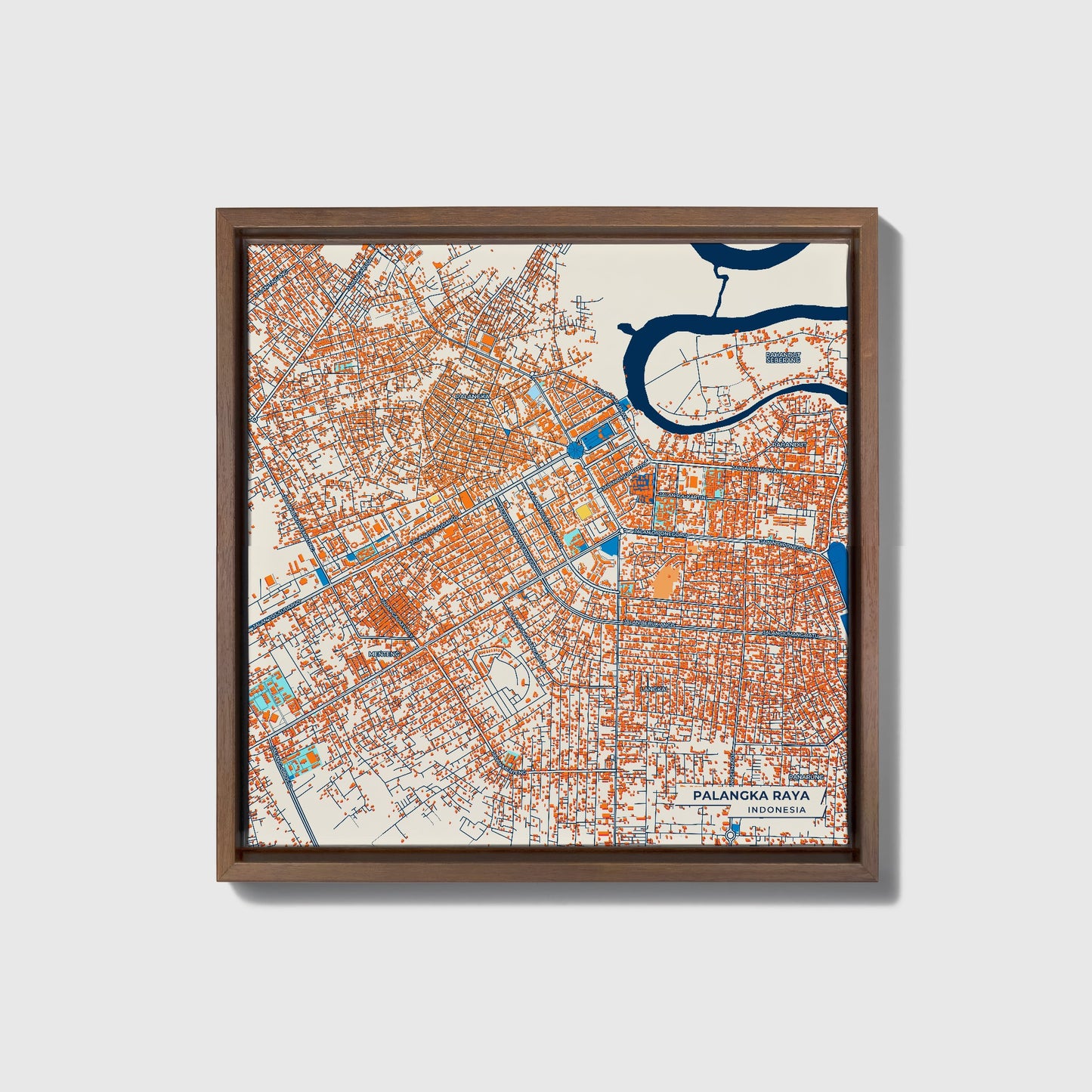 Palangka Raya Indonesia Colorful City Map Canvas Print • Dark Wooden Framed