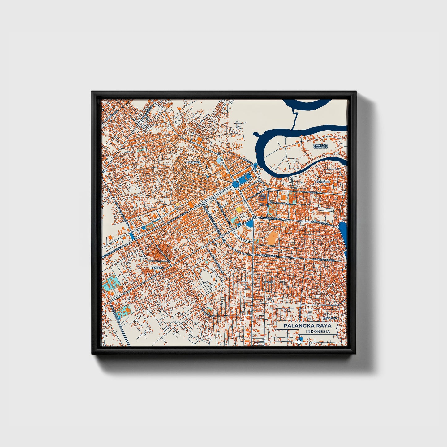 Palangka Raya Indonesia Colorful City Map Canvas Print • Black Framed