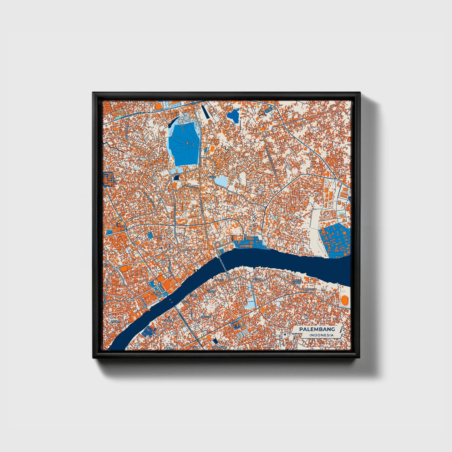 Palembang Indonesia Colorful City Map Canvas Print • Black Framed