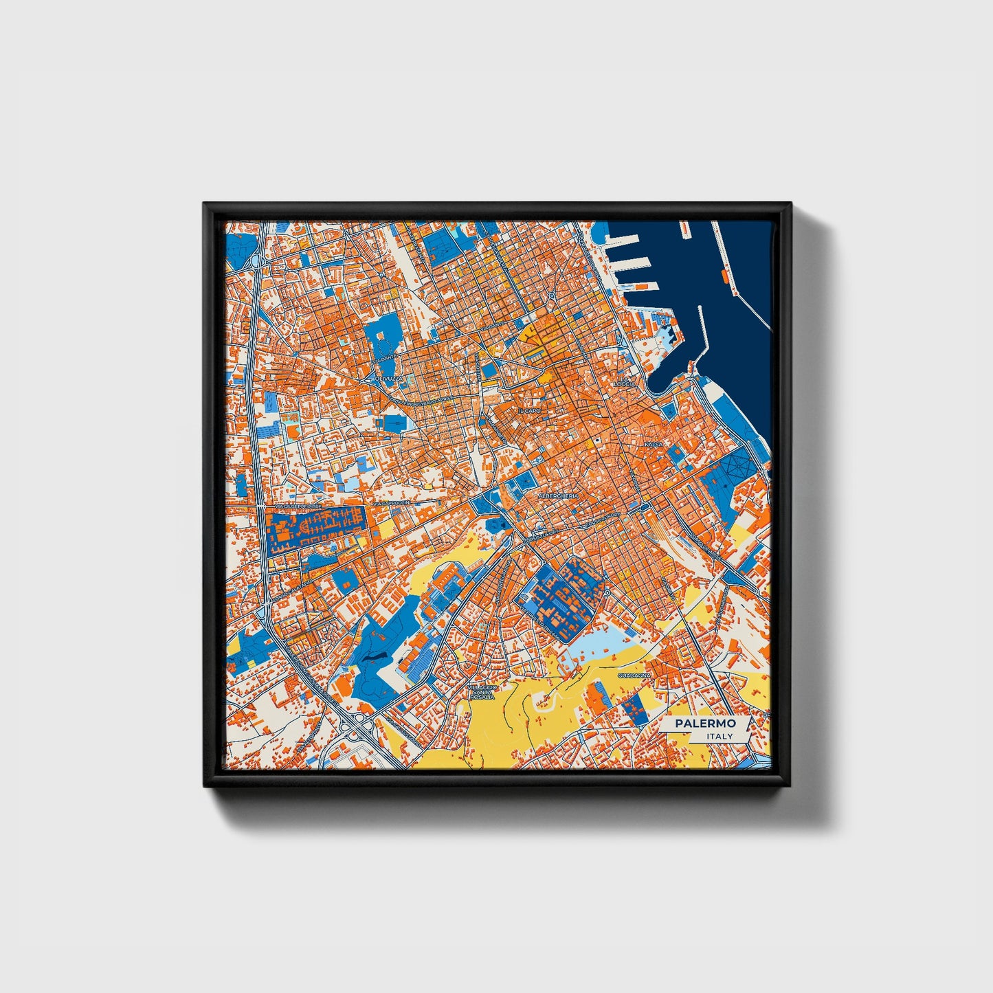 Palermo  Italy Colorful City Map Canvas Print • Black Framed