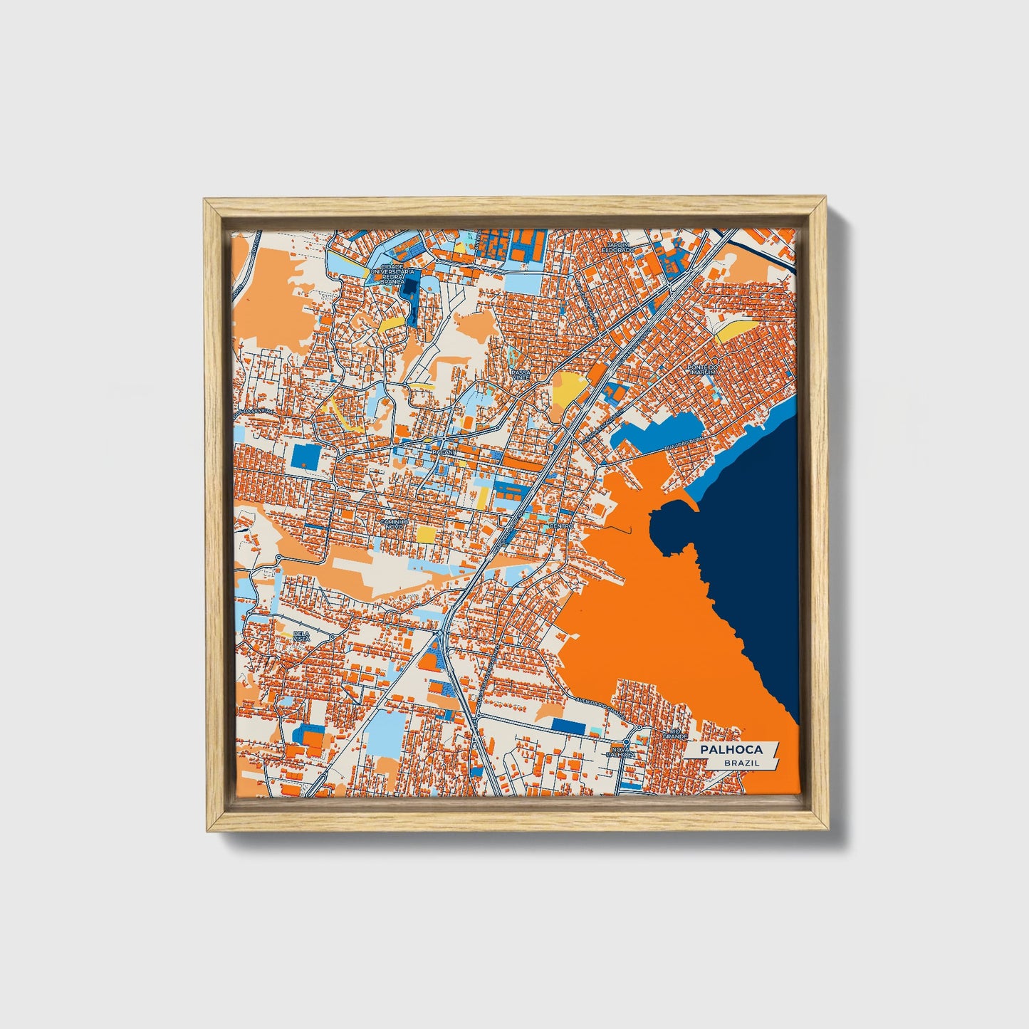 Palhoca Brazil Colorful City Map Canvas Print • Natural Wooden Framed