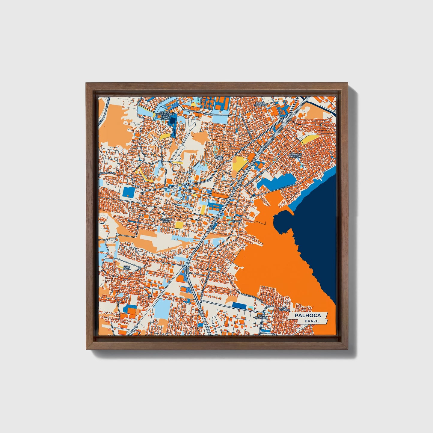 Palhoca Brazil Colorful City Map Canvas Print • Dark Wooden Framed