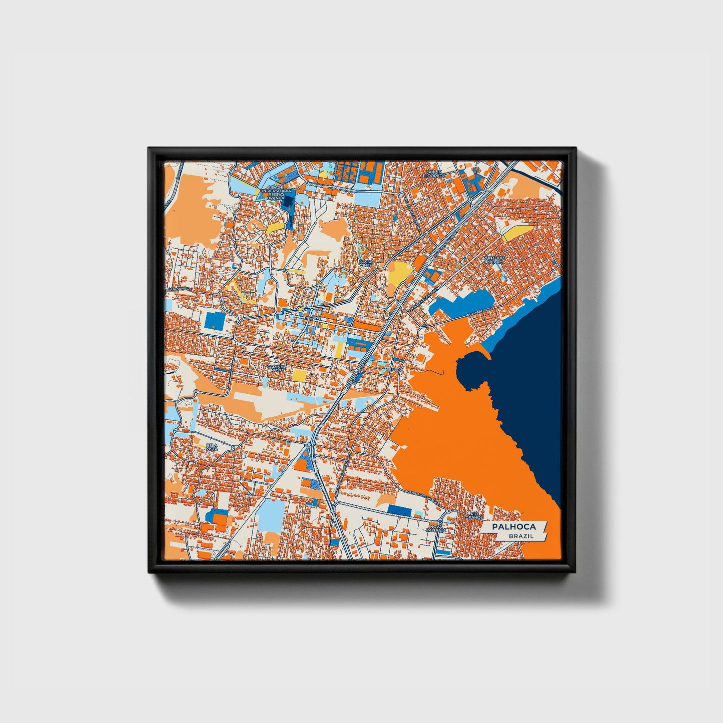 Palhoca Brazil Colorful City Map Canvas Print • Black Framed