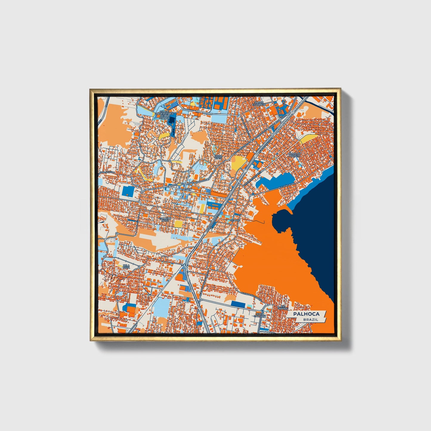 Palhoca Brazil Colorful City Map Canvas Print • Gold Framed