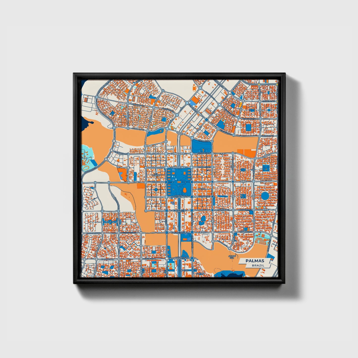 Palmas Brazil Colorful City Map Canvas Print • Black Framed