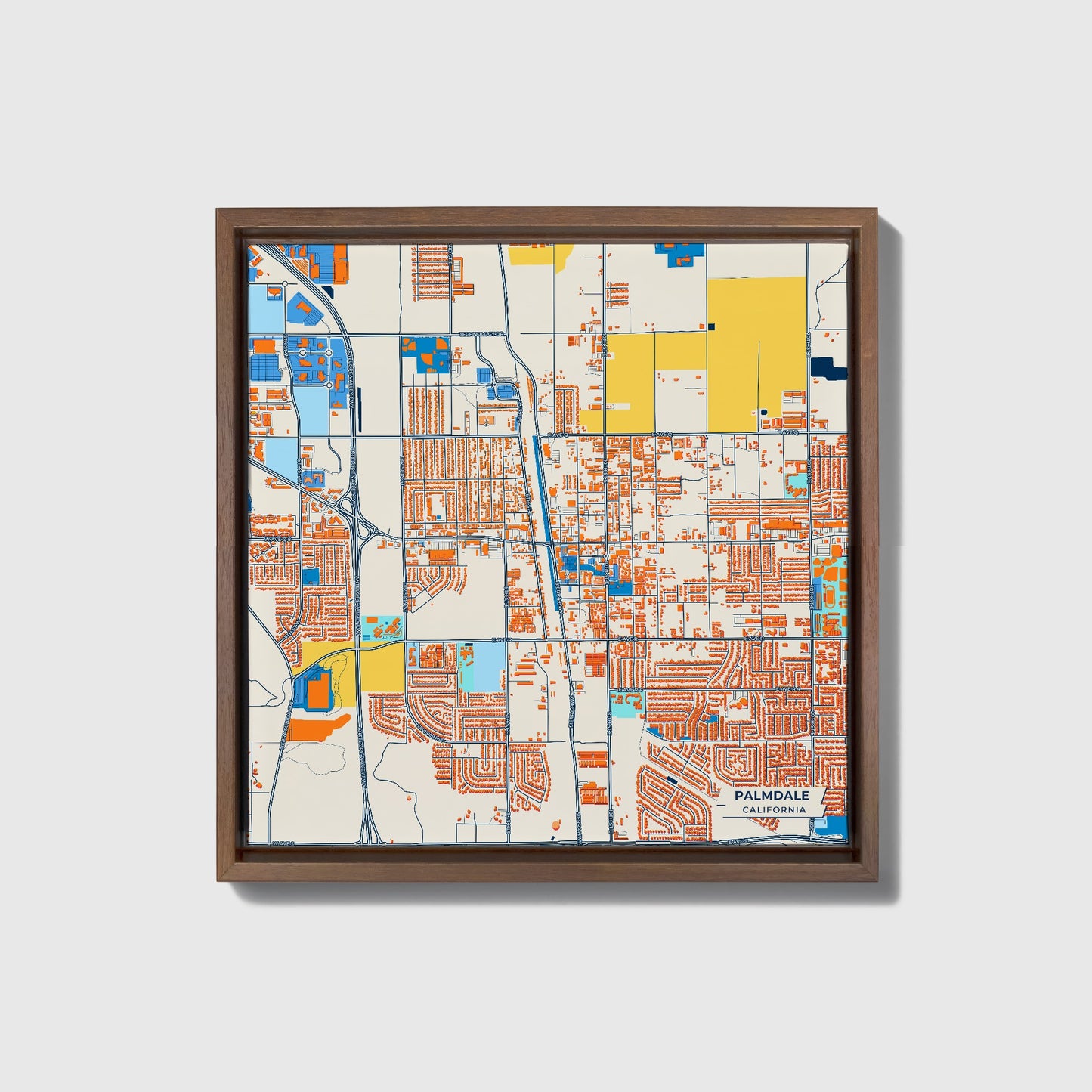 Palmdale California Colorful City Map Canvas Print • Dark Wooden Framed