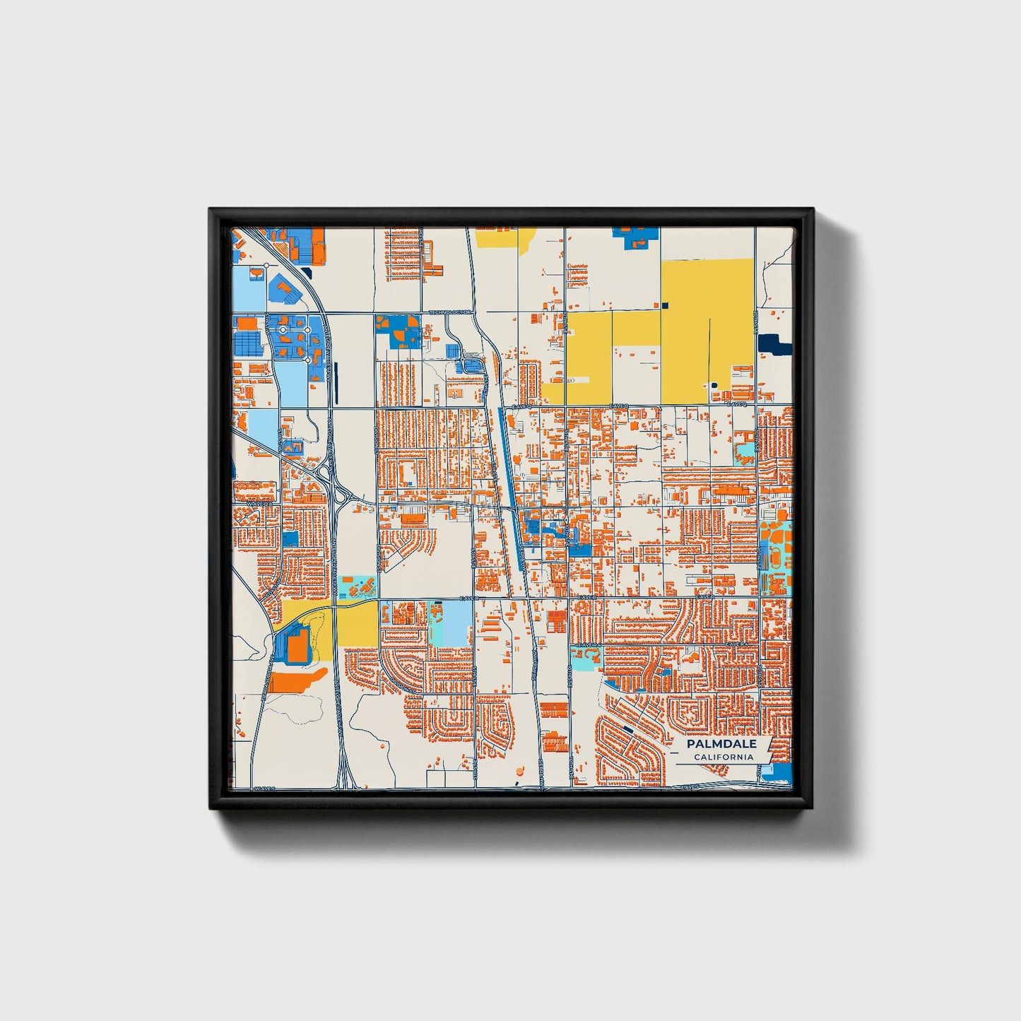 Palmdale California Colorful City Map Canvas Print • Black Framed